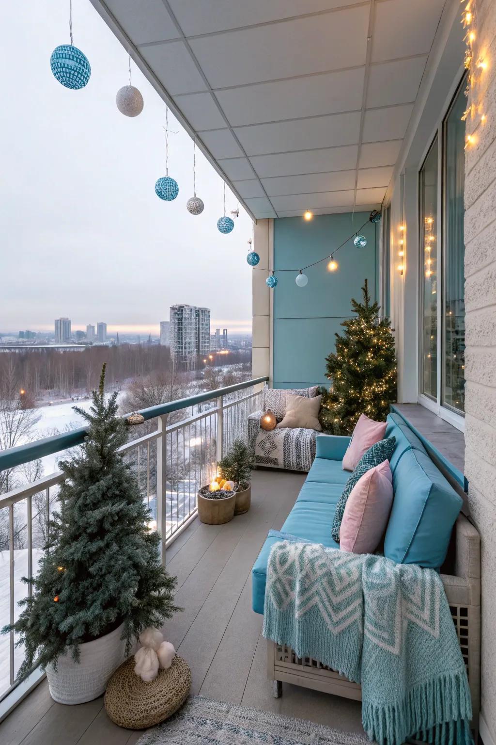 Contemporary colors bestow this veranda an unparalleled festive flair.