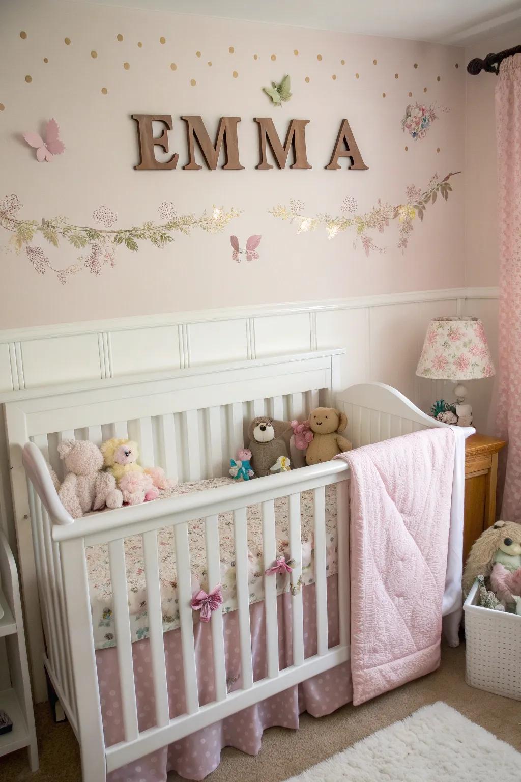 Personalized decor renders the space uniquely your baby's.