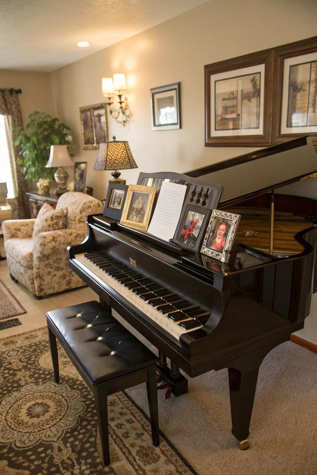 Personal accents ensure the piano area is uniquely yours.