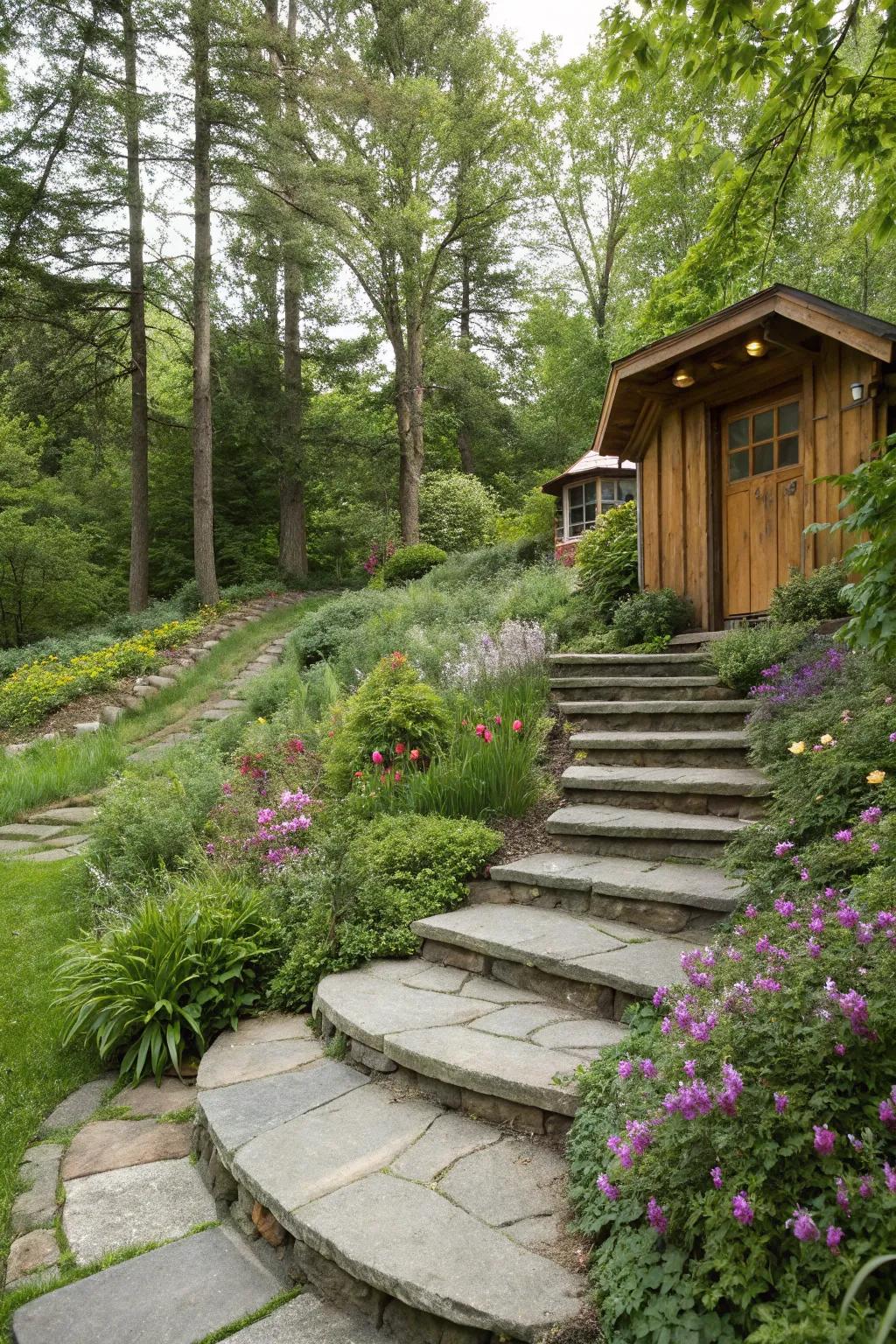 Sinuous steps create a harmonious flow with nature.