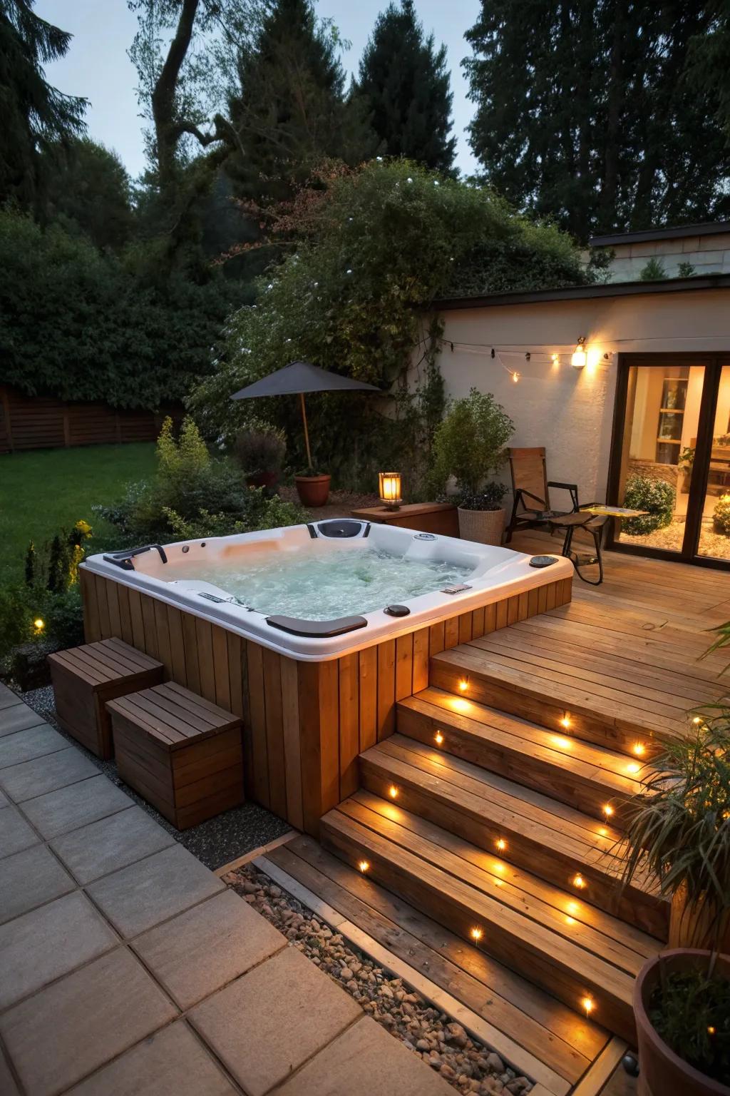 Integrated seating enhances convenience and aesthetic appeal within your spa expanse.