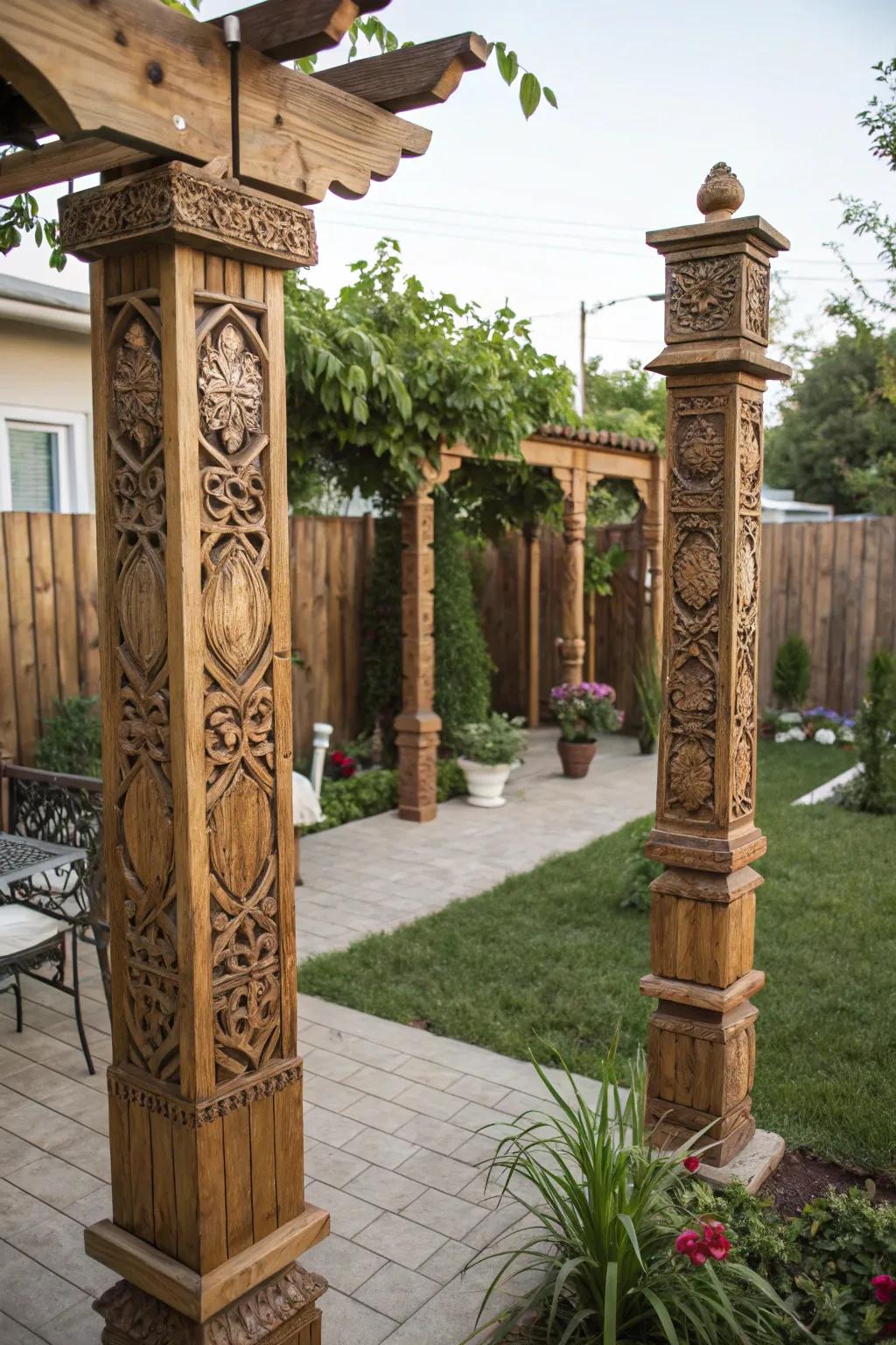 Incorporate individuality with intricately sculpted timber supports.