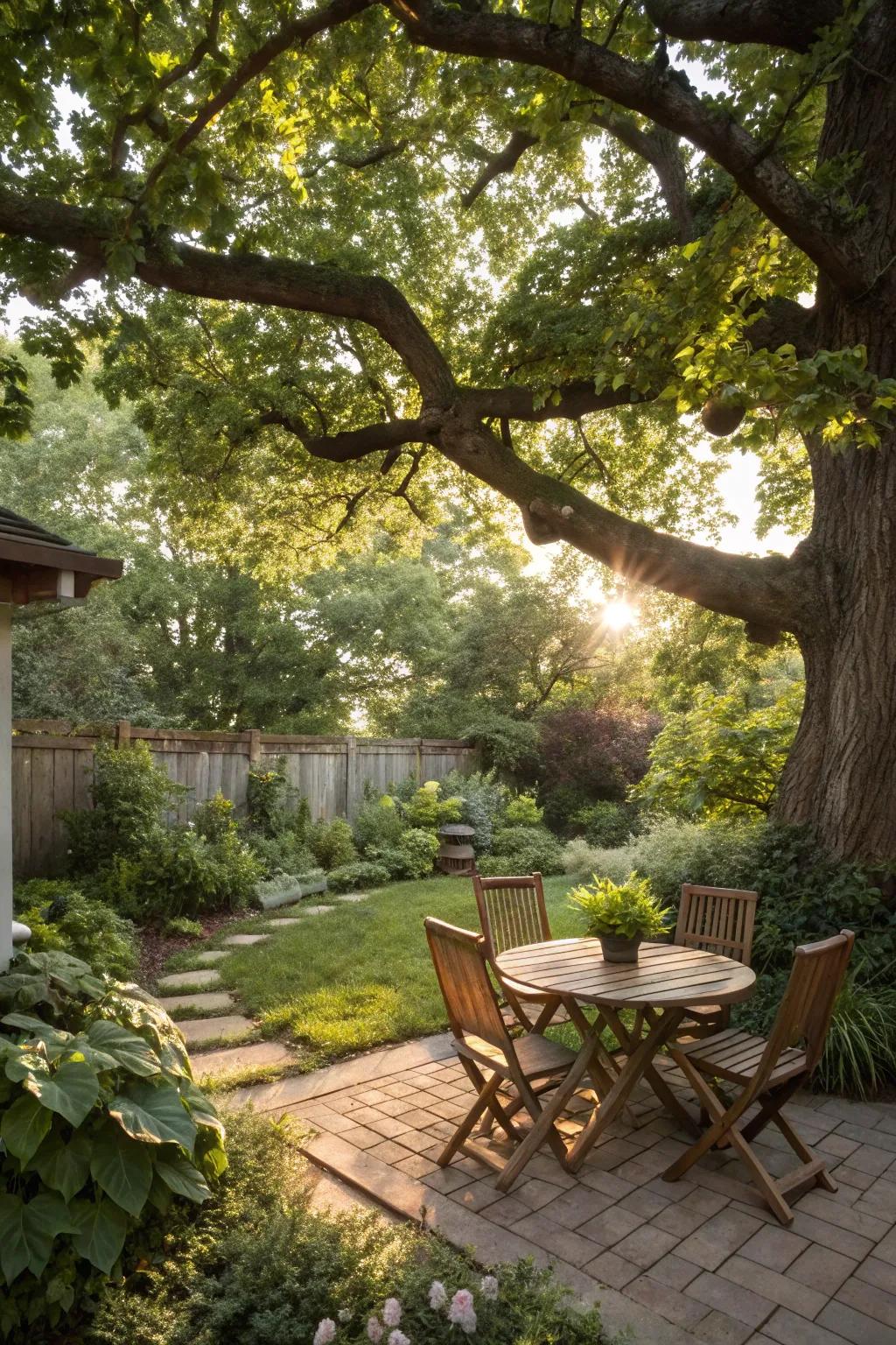 Overhead foliage offers natural shade and beauty.