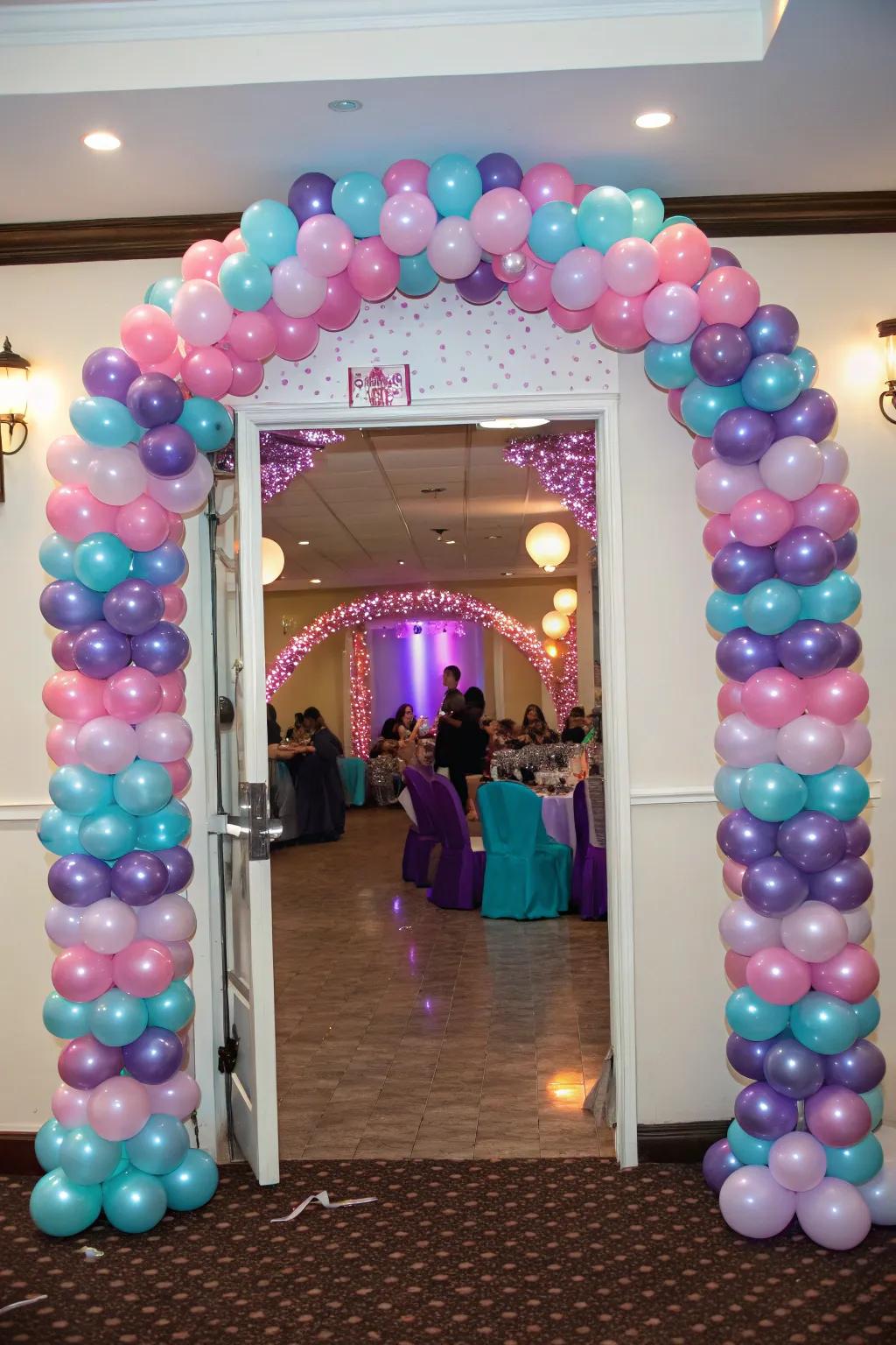 A grand balloon arch creating an impressive entrance
