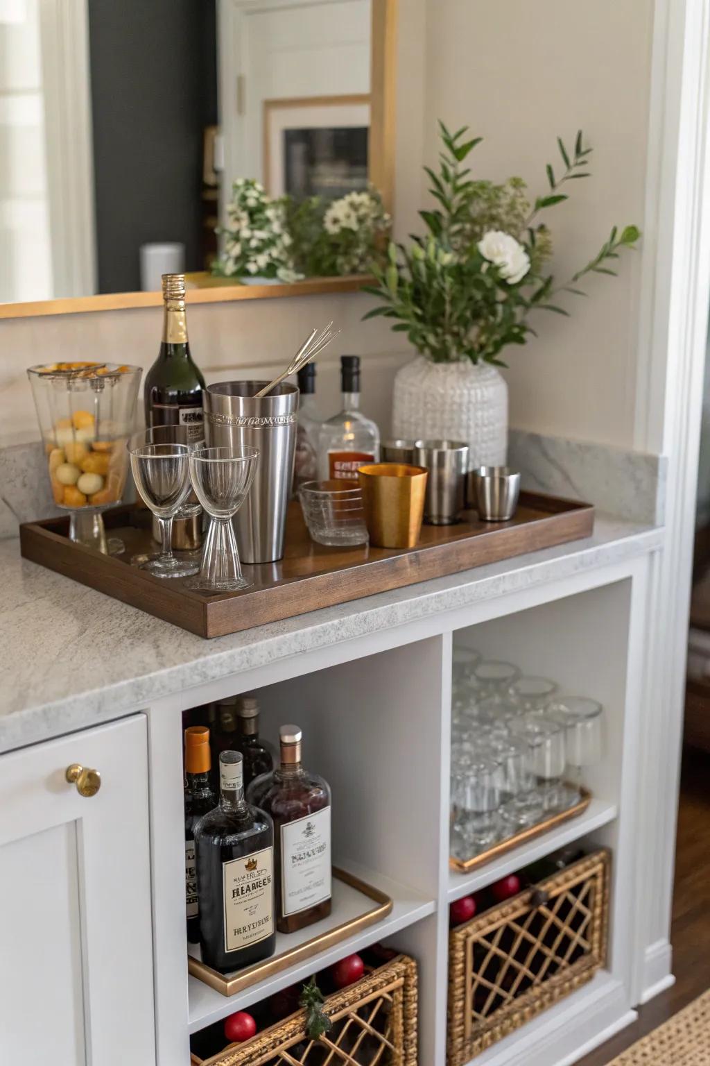 Condensed bar designs maximize style and function in compact spaces.