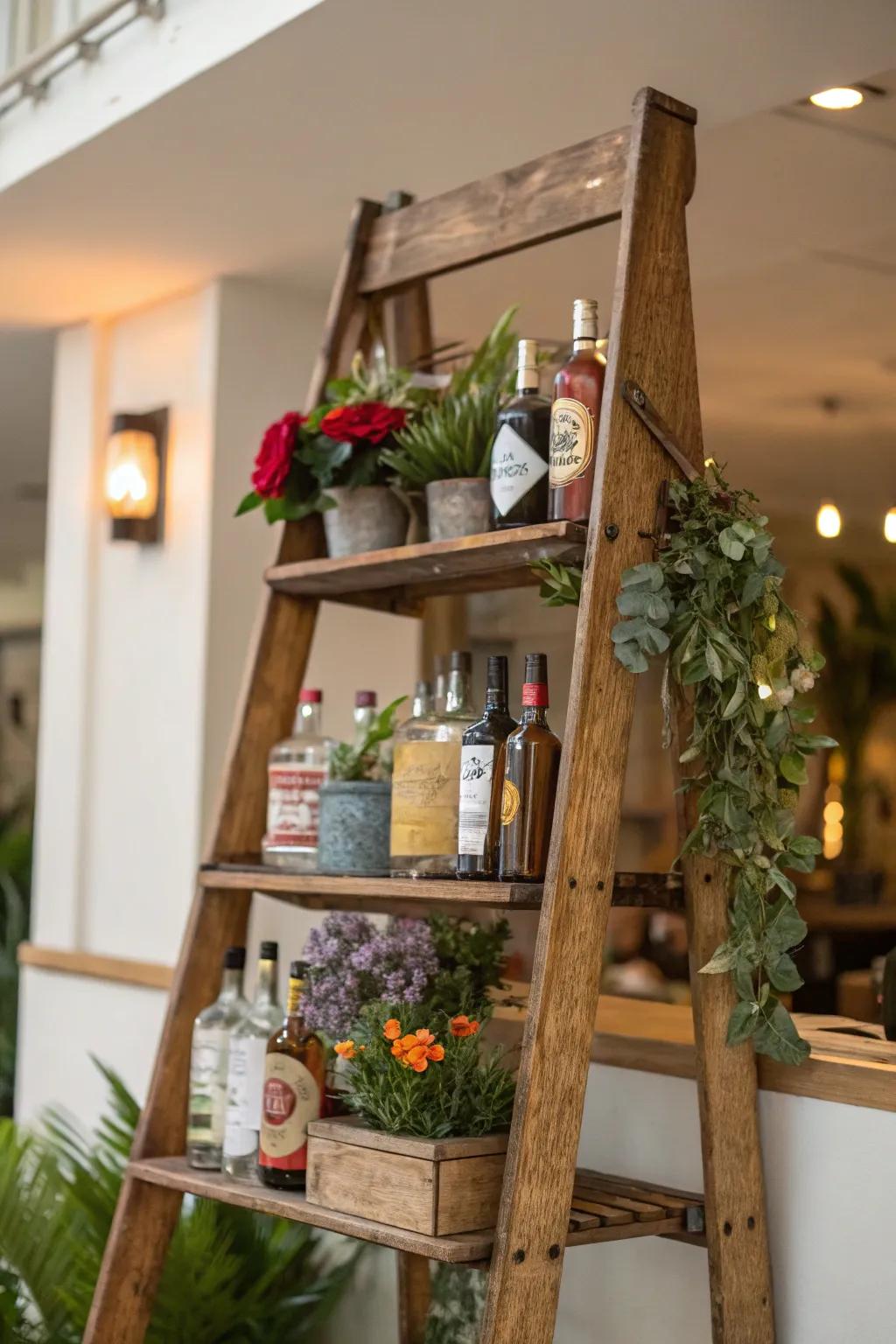 Heritage ladders craft charming bar displays.