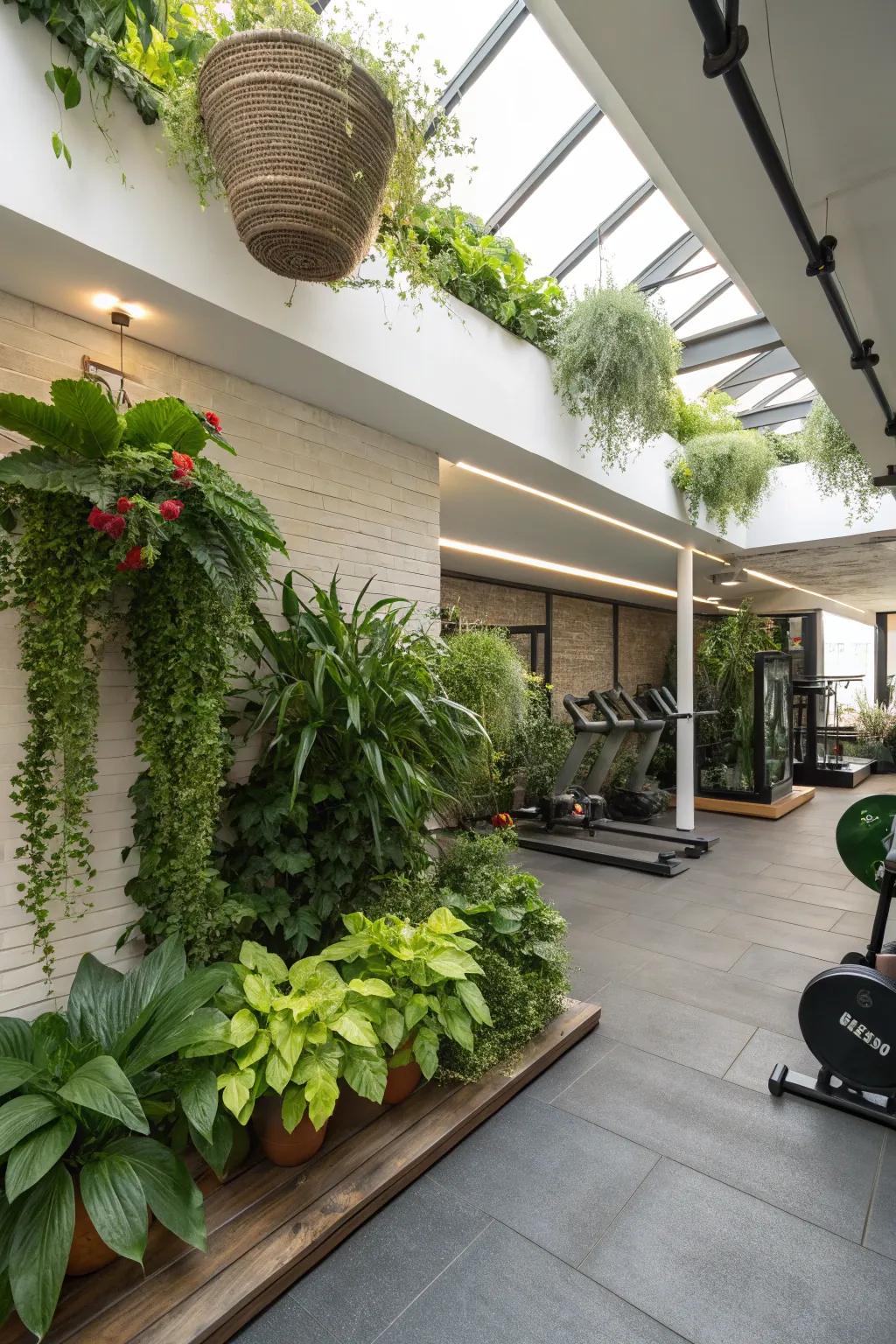Natural elements bring a calming and vibrant vibe to your fitness center.
