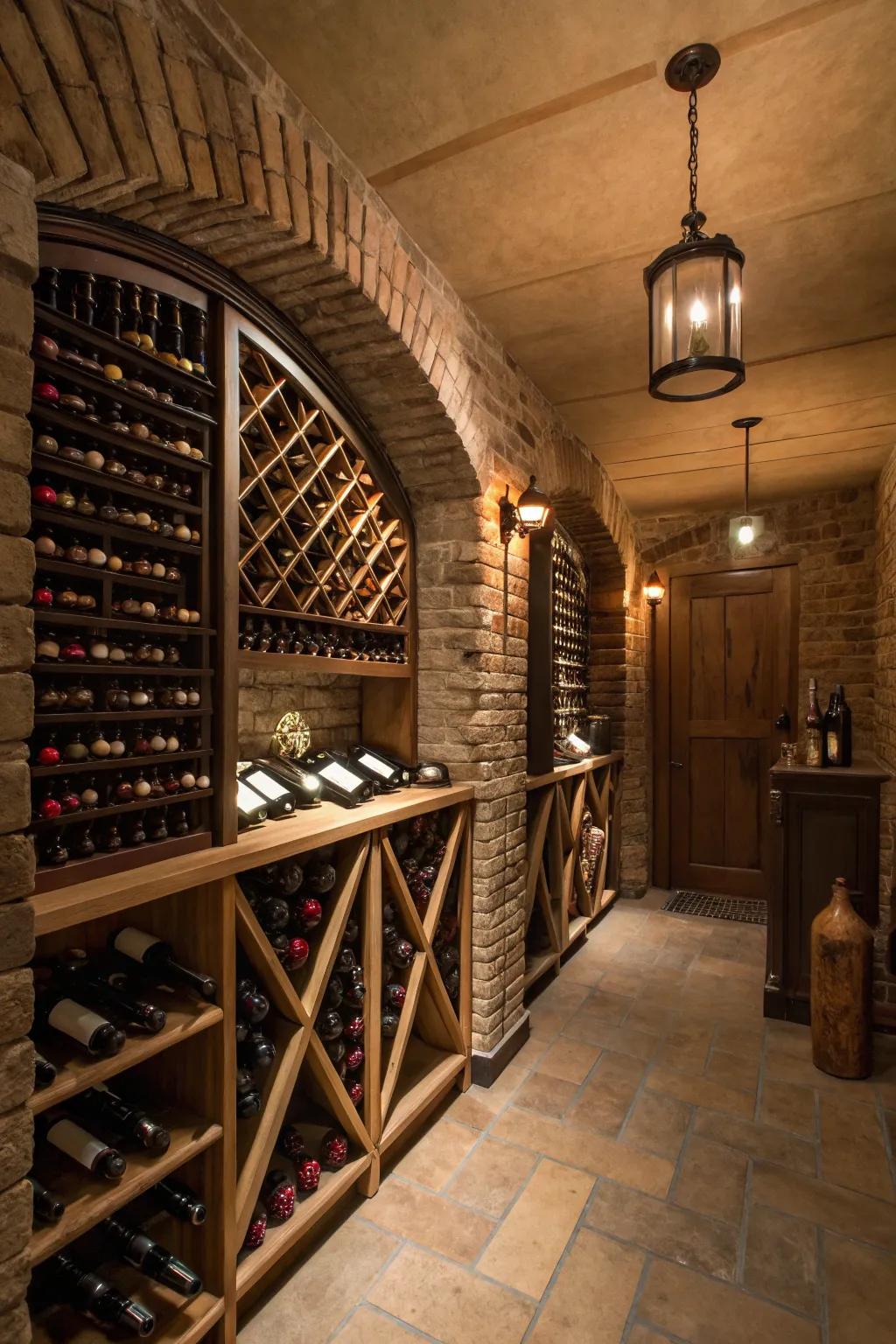 A chic basement vintage storage featuring elegant vintage racks.