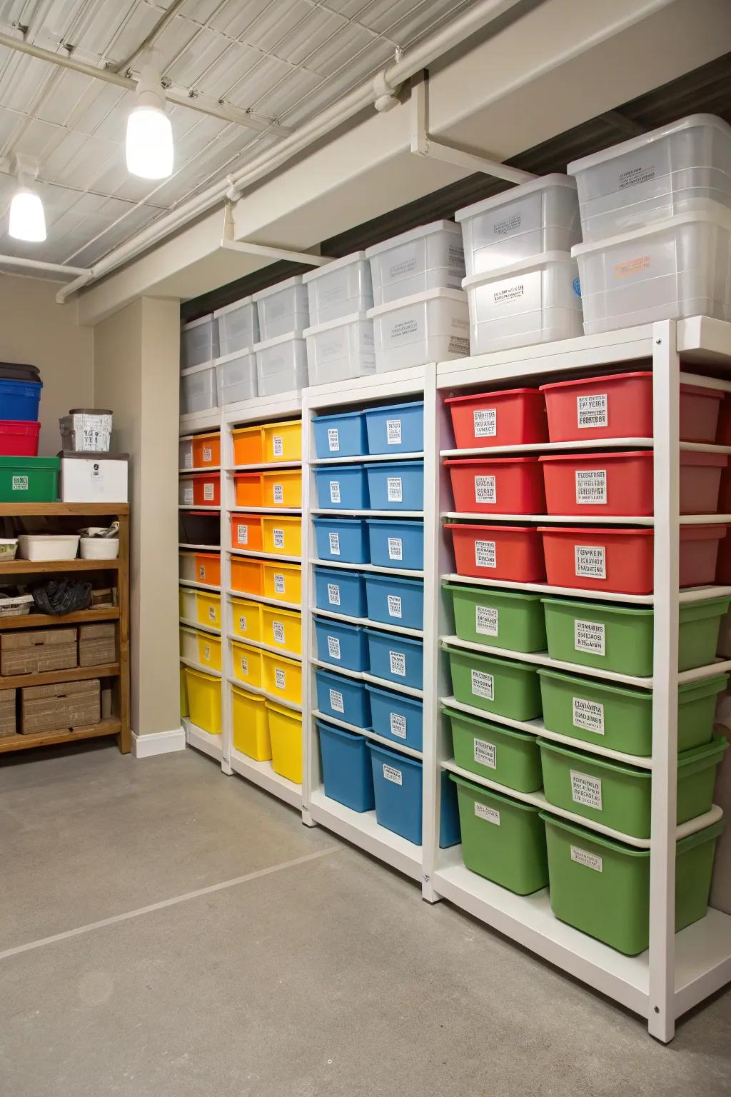 Organization is simplified and visual appeal is added with color-coded shelves.
