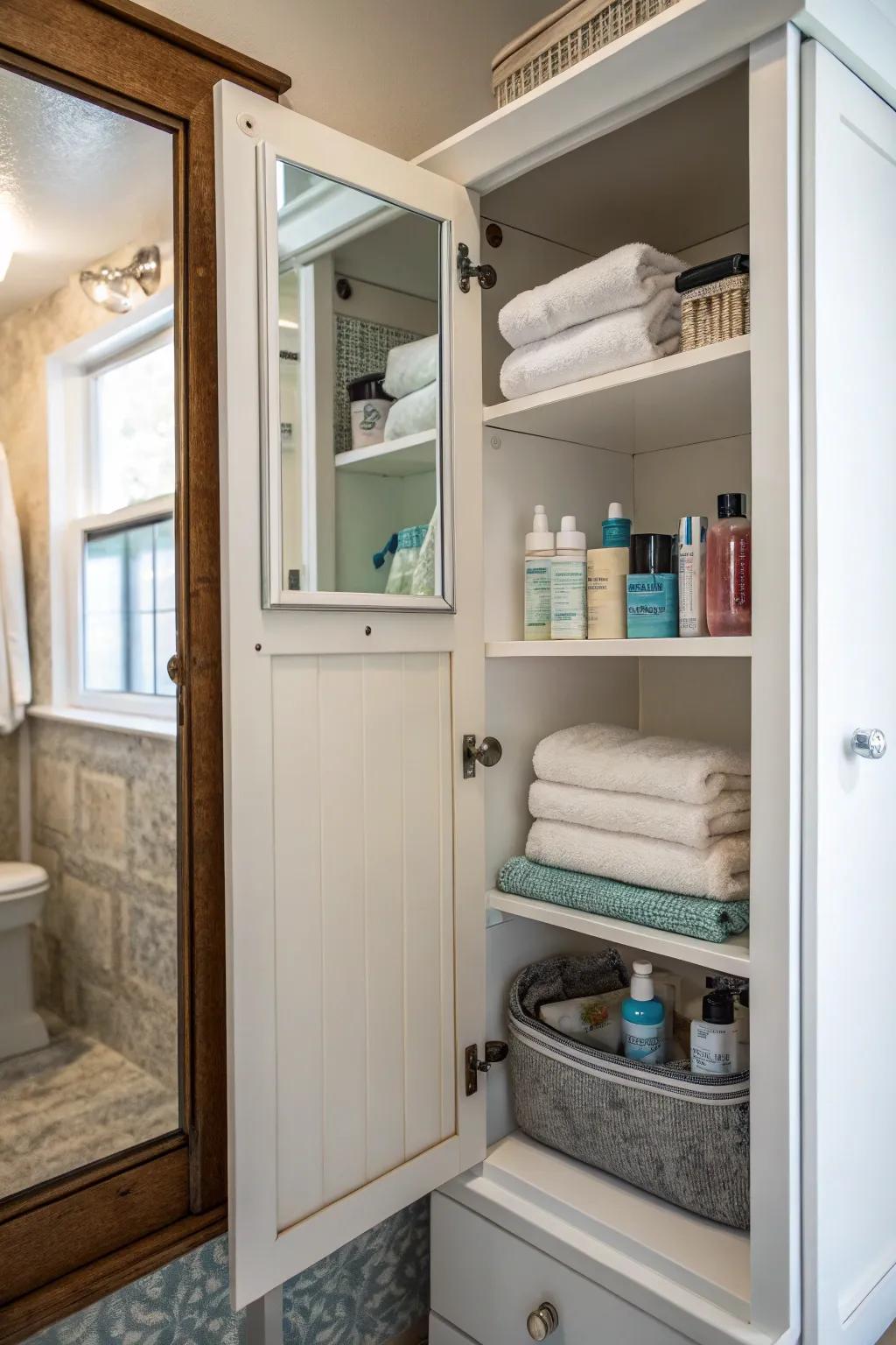 A mirror fixed inside the closet door adds functionality.