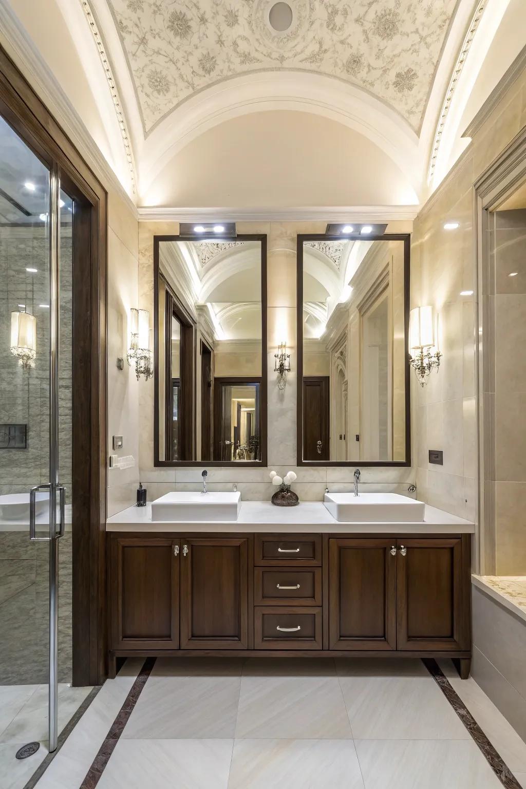 Tall mirrors can improve a bathroom's perception of space.