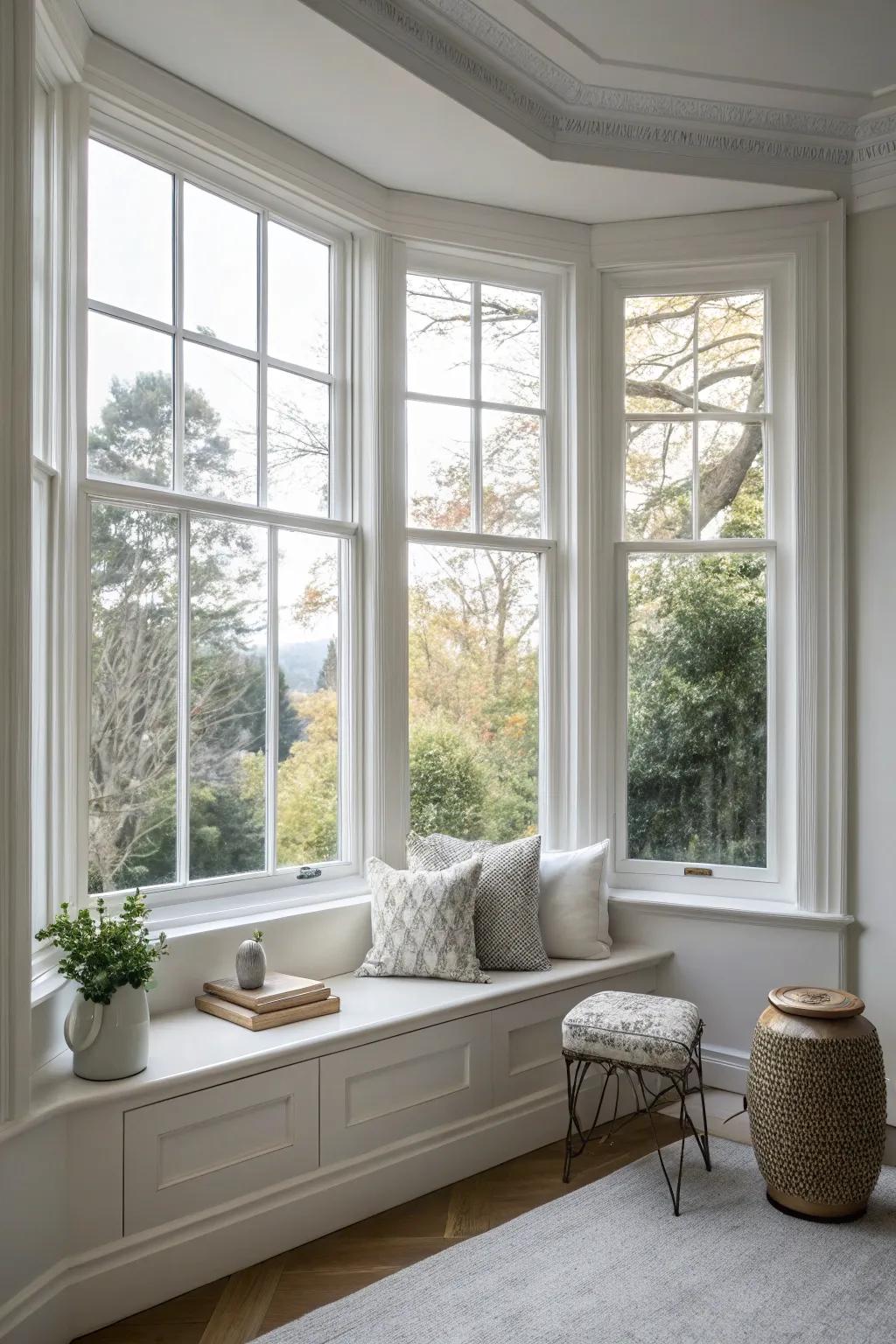 Embrace minimalist simplicity to achieve a modern bay window design.