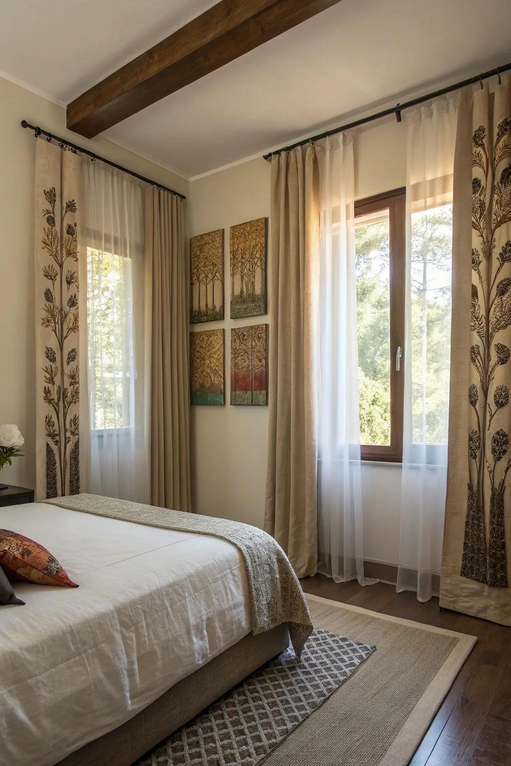 Visual loftiness conjures the illusion of a more spacious slumber chamber.