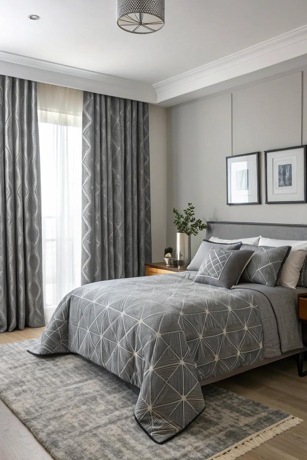 Grey patterns infusing dimension and modernity.