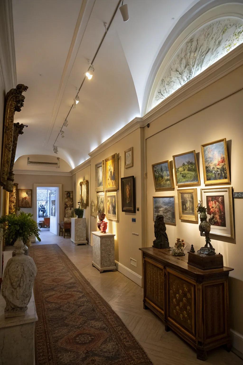 Concealed lighting offers a serene backdrop for art