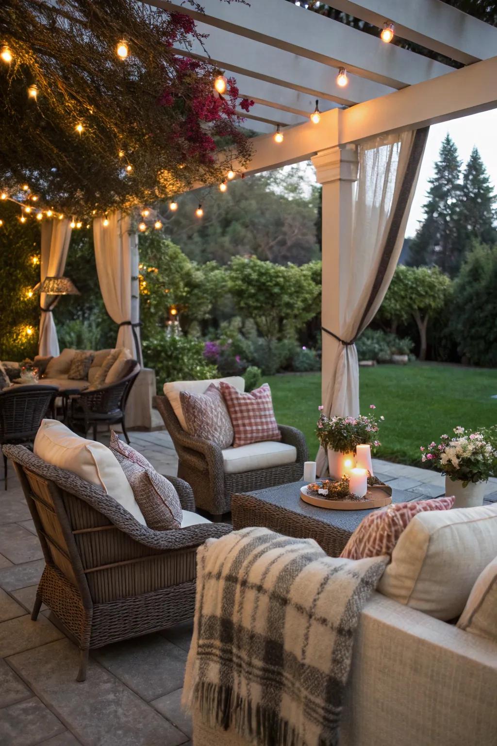 Throws and blankets extend warmth and solace for chilly nights.