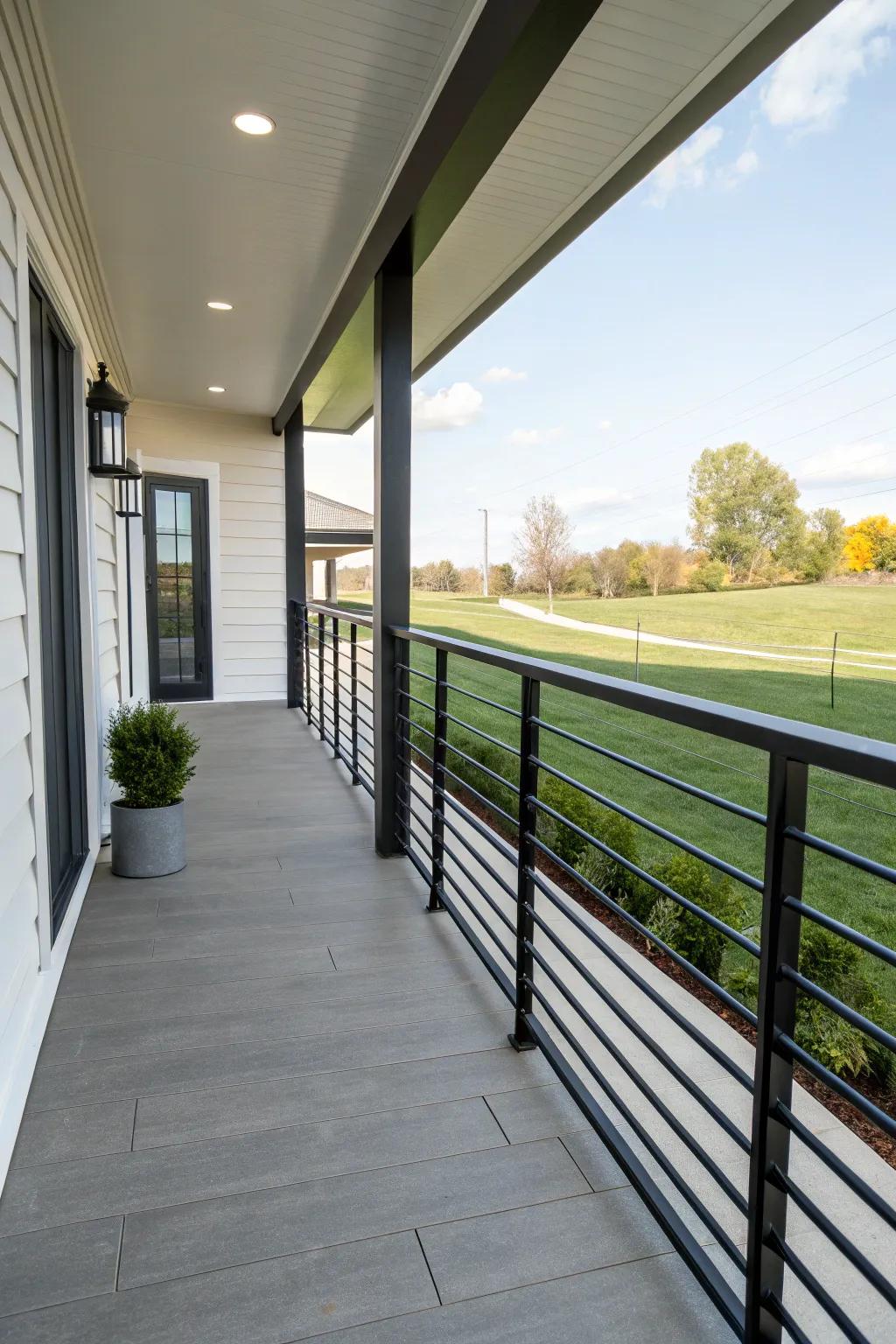Horizontal lines in railings introduce a modern, streamlined detail.