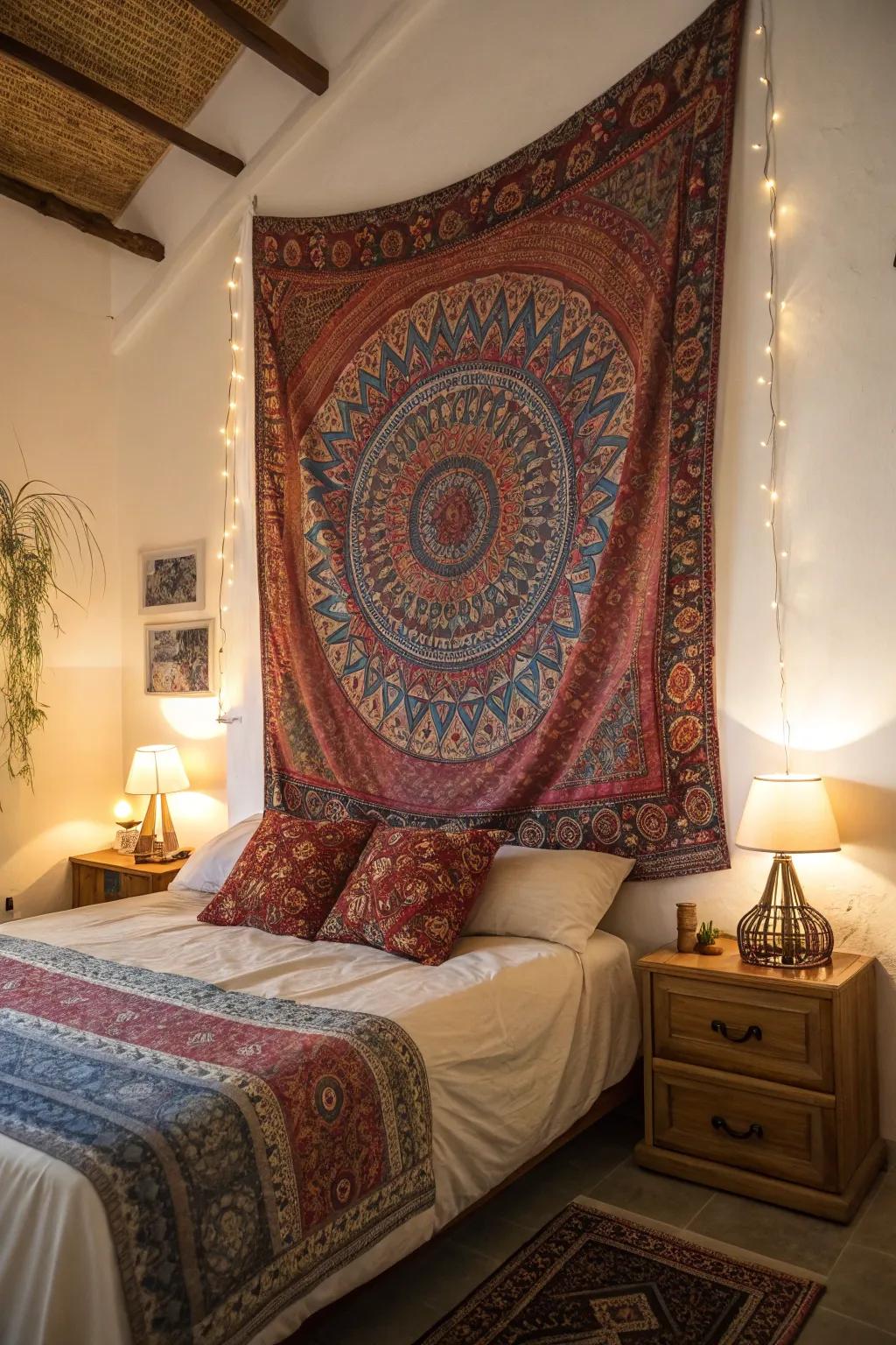 Warm up the space with a tapestry.