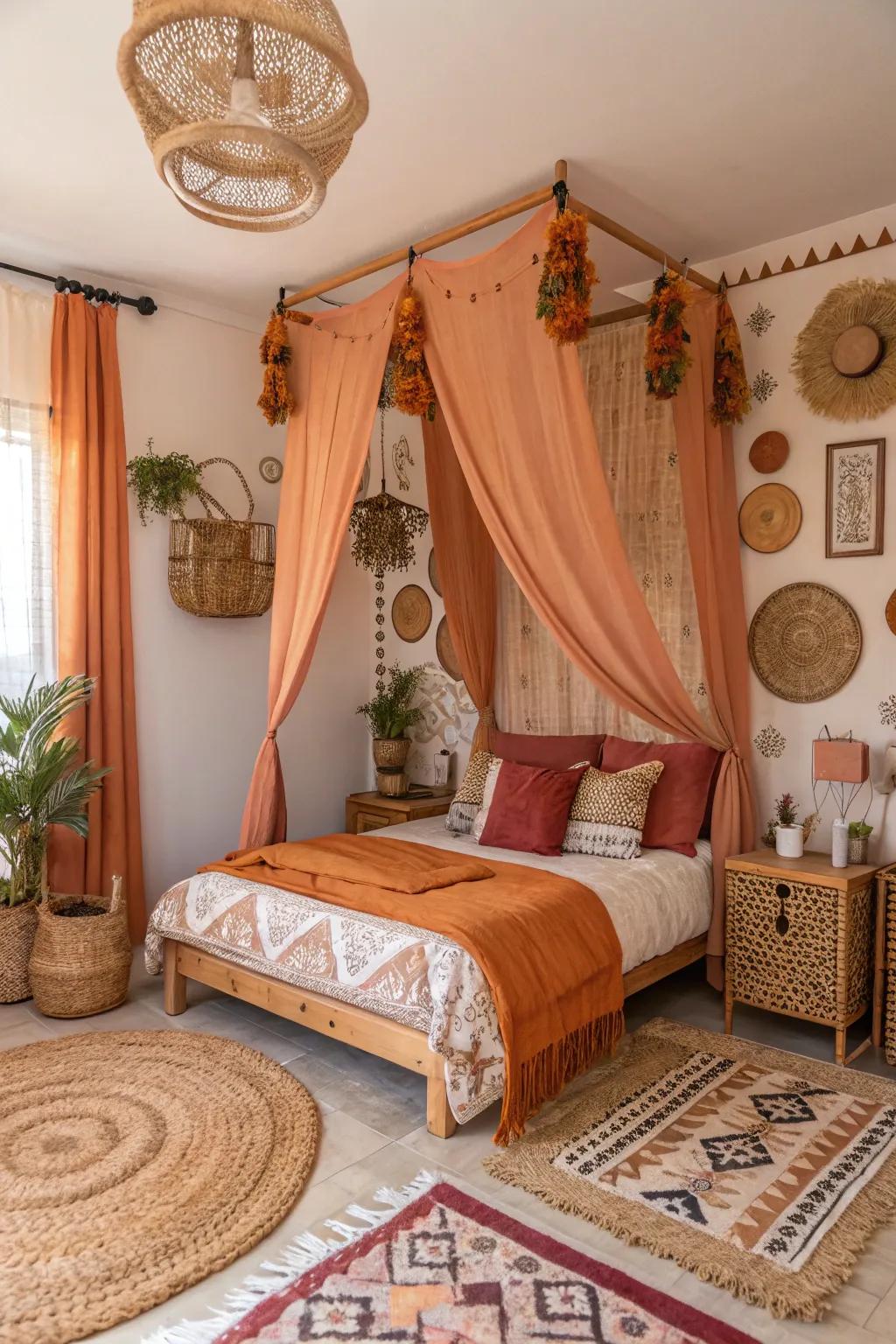 A bohemian awning creating a whimsical touch.