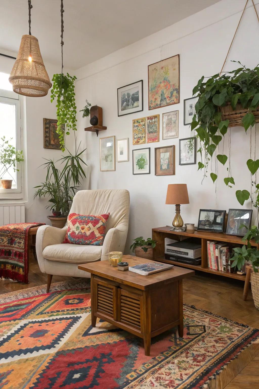 Vintage and modern pieces blend to craft a distinctive bohemian look.