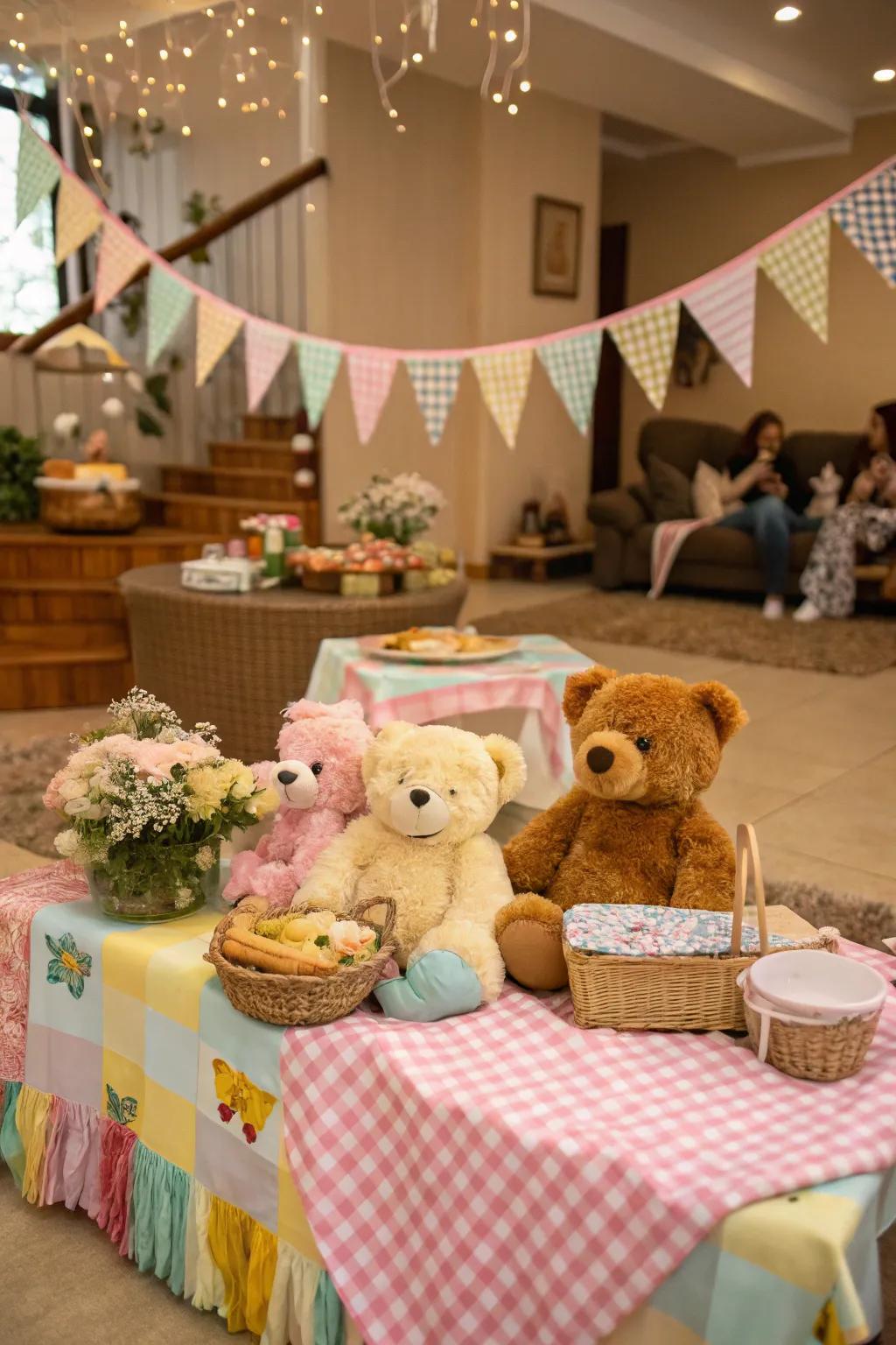 Cuddle bear-inspired picnic baby shower with cozy components
