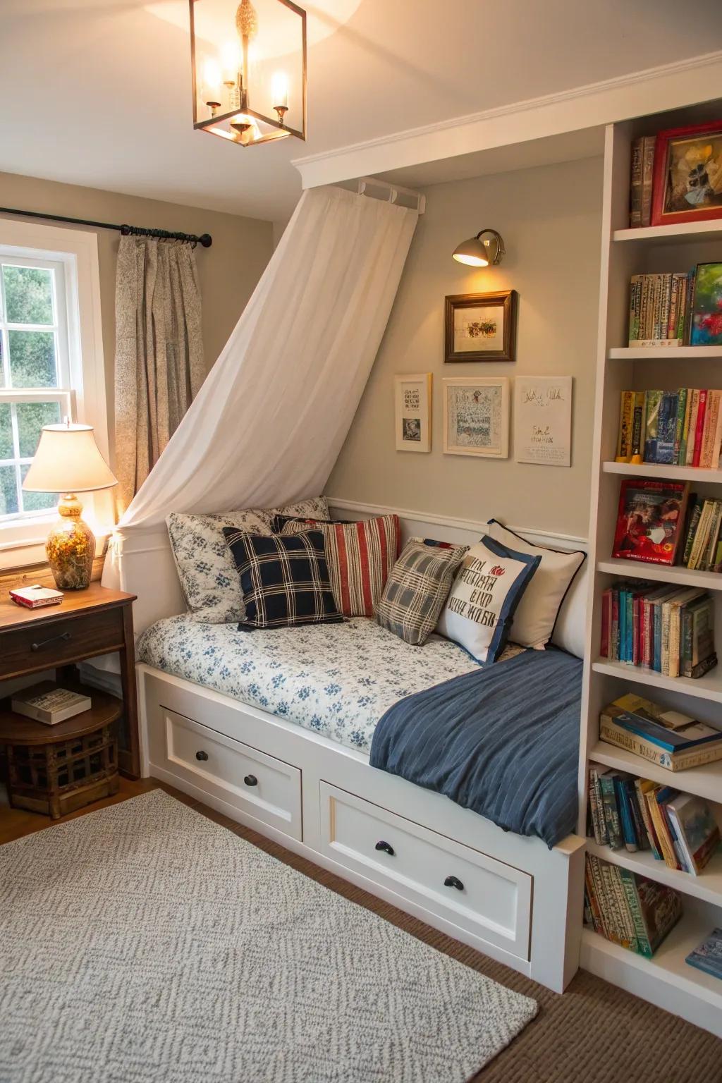 Cultivate a passion for reading through a deliberately arranged daybed nook.