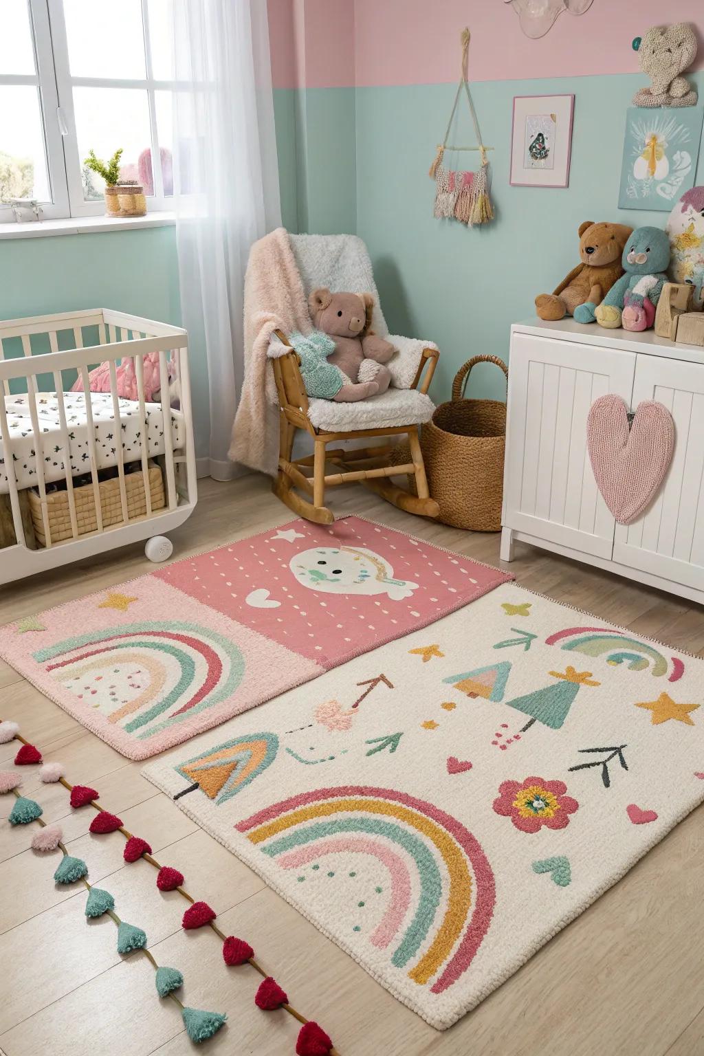 Fun rugs create a cozy and playful floor space.