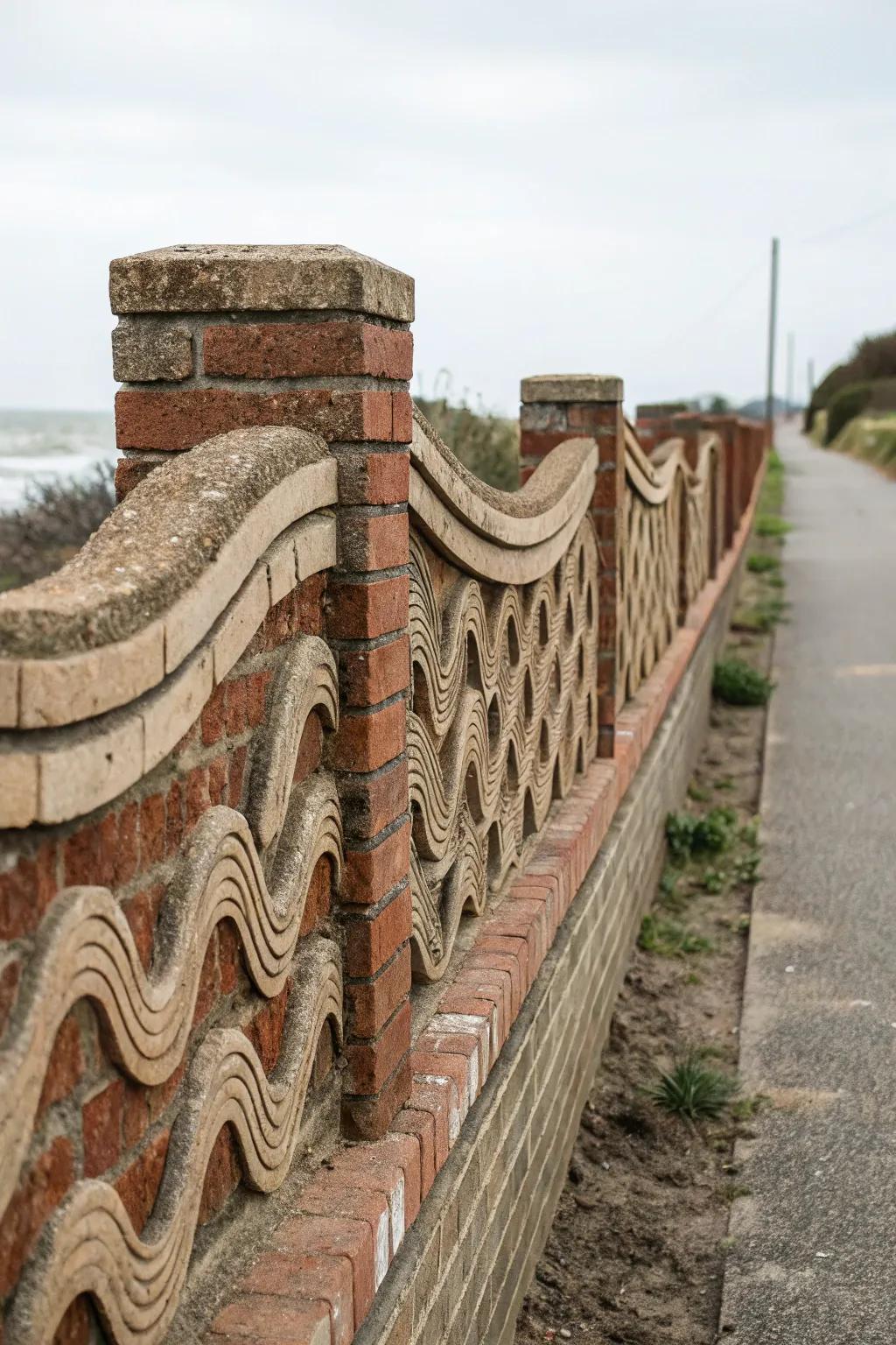 Wave patterns introduce a whimsical flow to masonry perimeters.