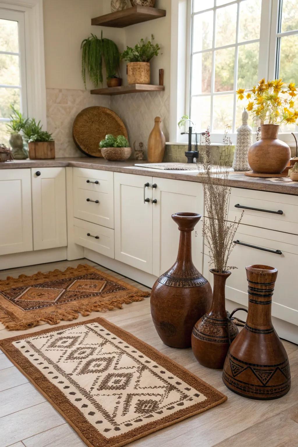 Brown accessories furnish a subtle yet cohesive design constituent.