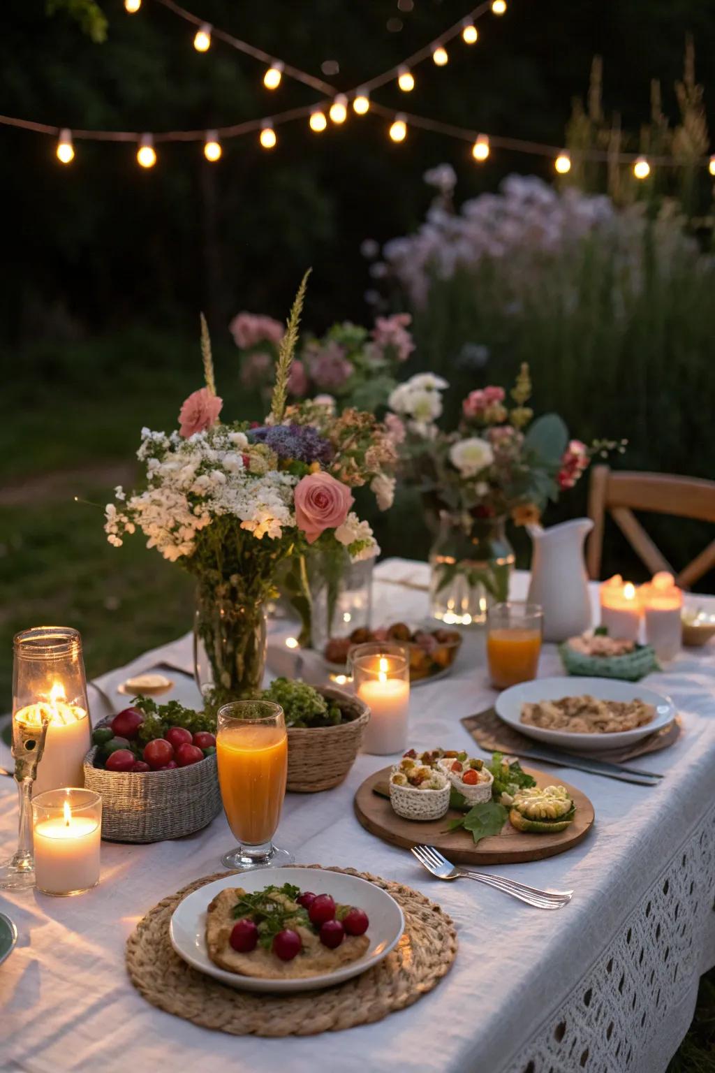 Mood lighting creates an intimate and cozy brunch setting.