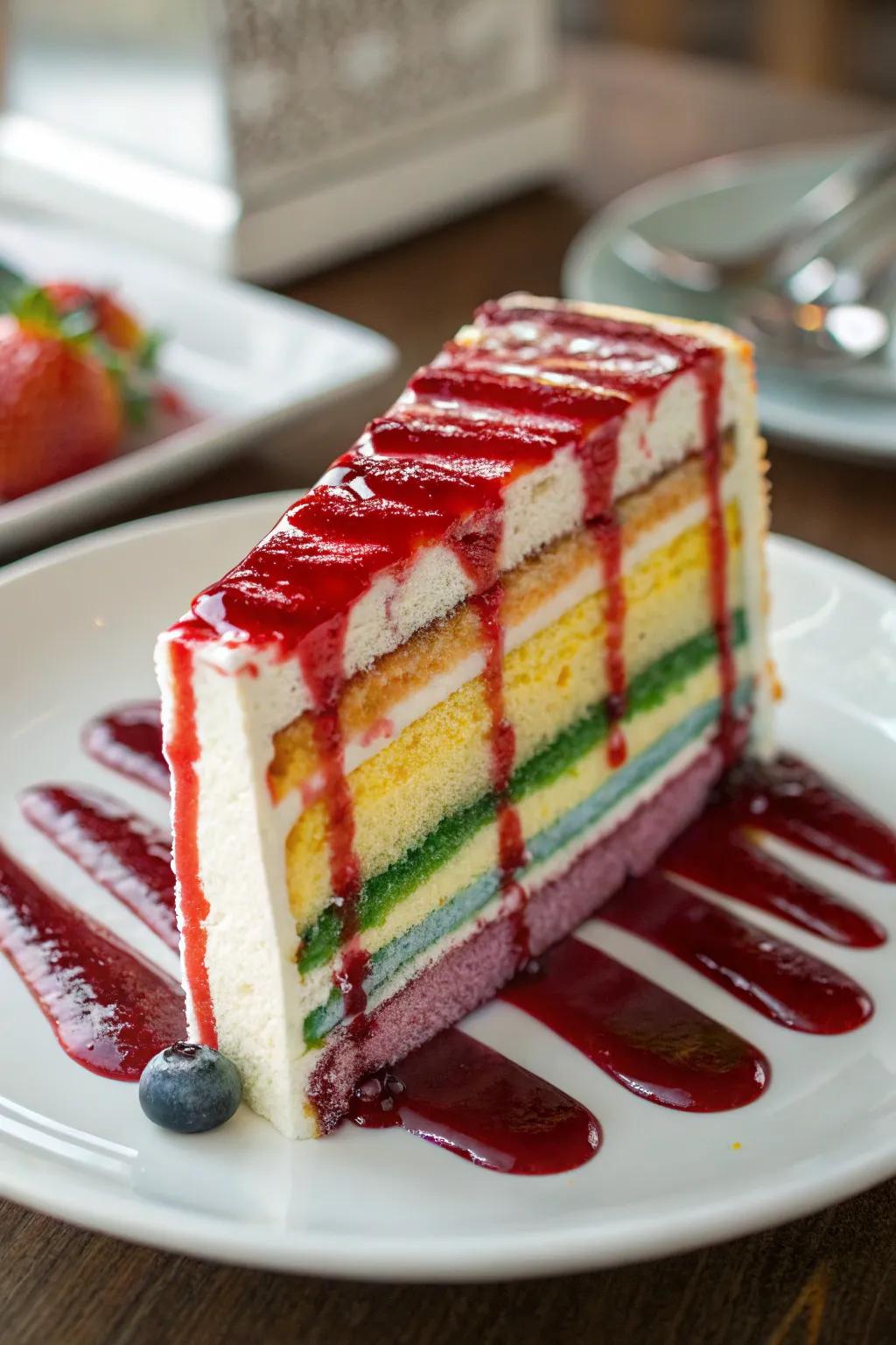 Spreadable sauces design a colorful and artistic base for your cake.