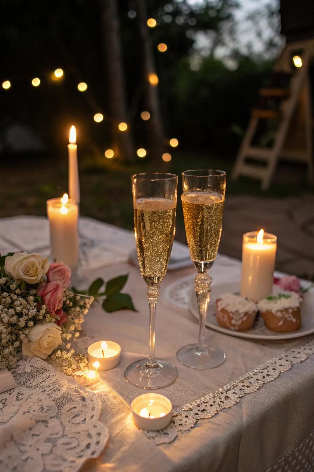 Candlelit ambiance for a warm and intimate toast.