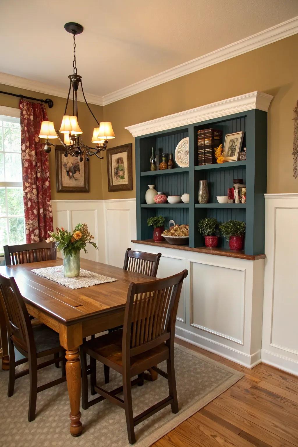 Render a daring statement utilizing contrasting shelf hues.