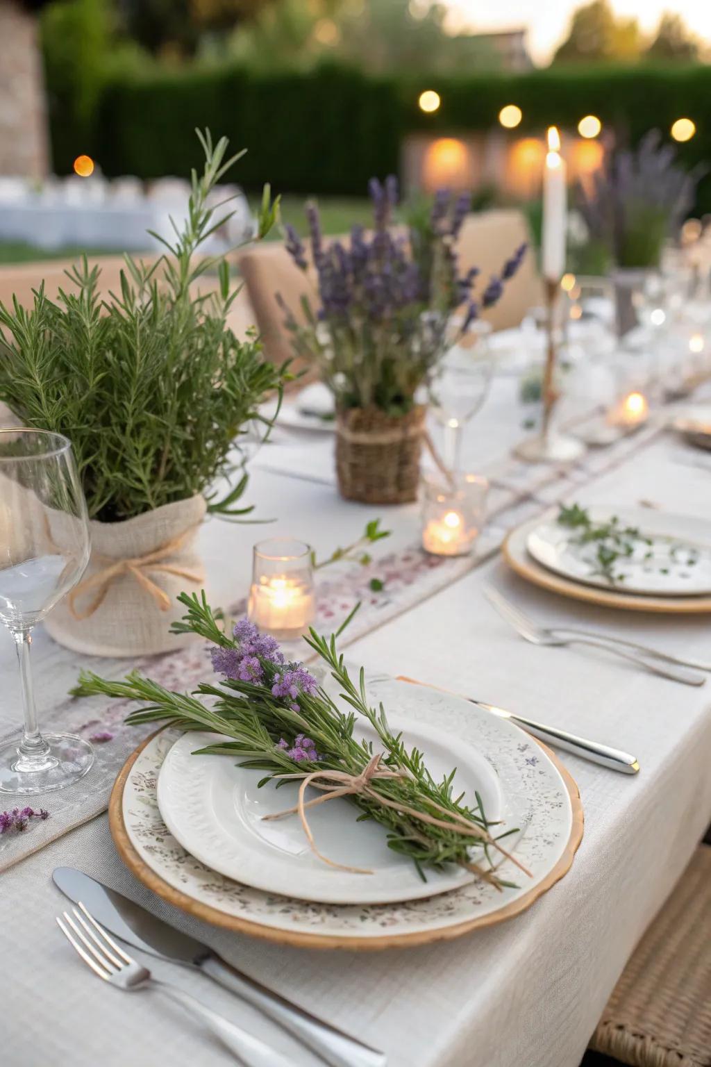 Herbs add fragrance to arrangements.