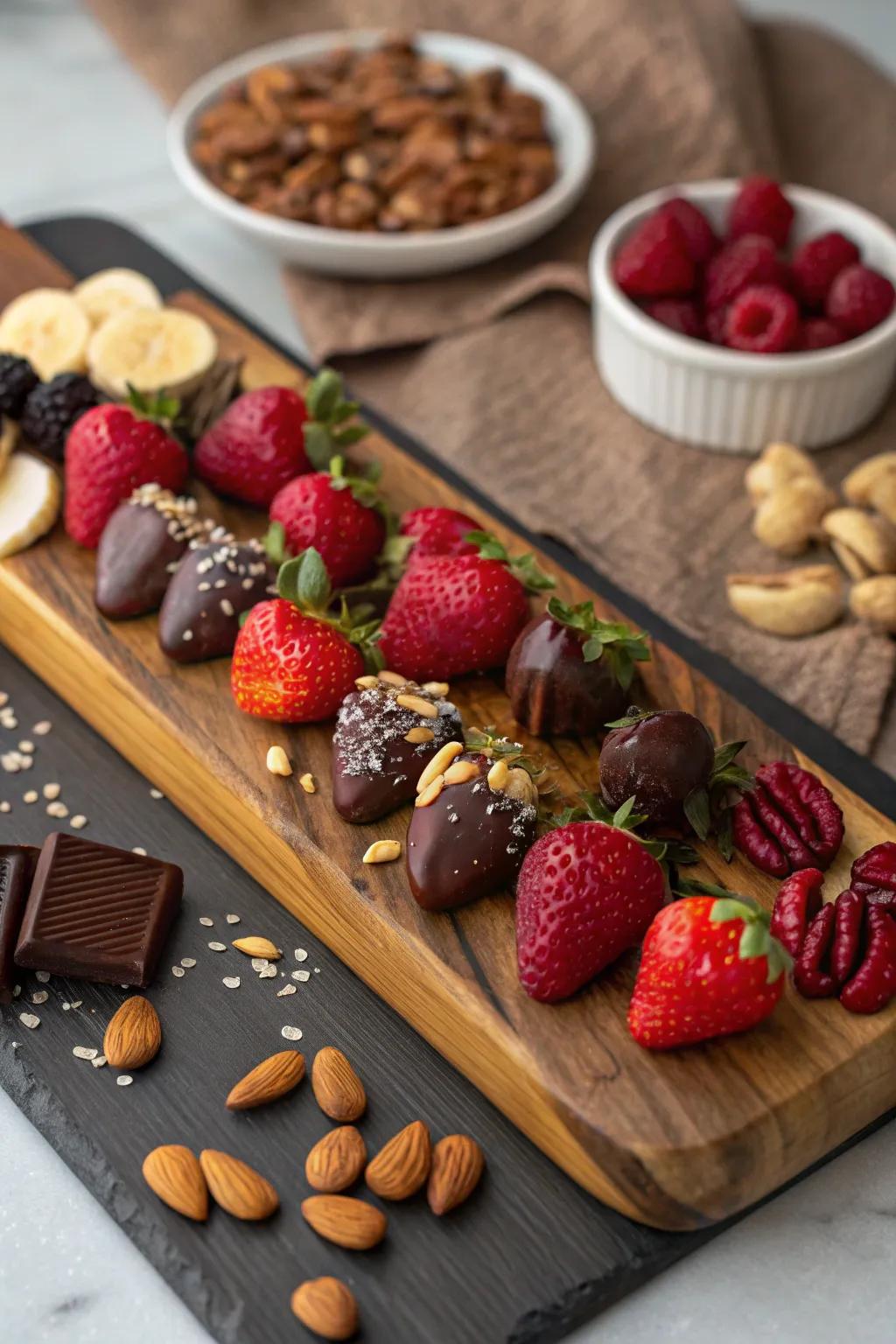 An enticing assortment of chocolate-dipped delicacies for tasting.