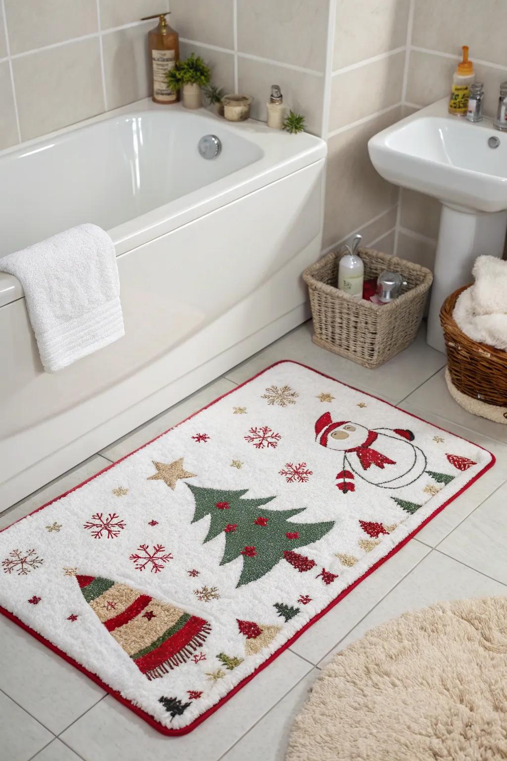 A decorative floor covering introduces warmth and delight into your bathroom.
