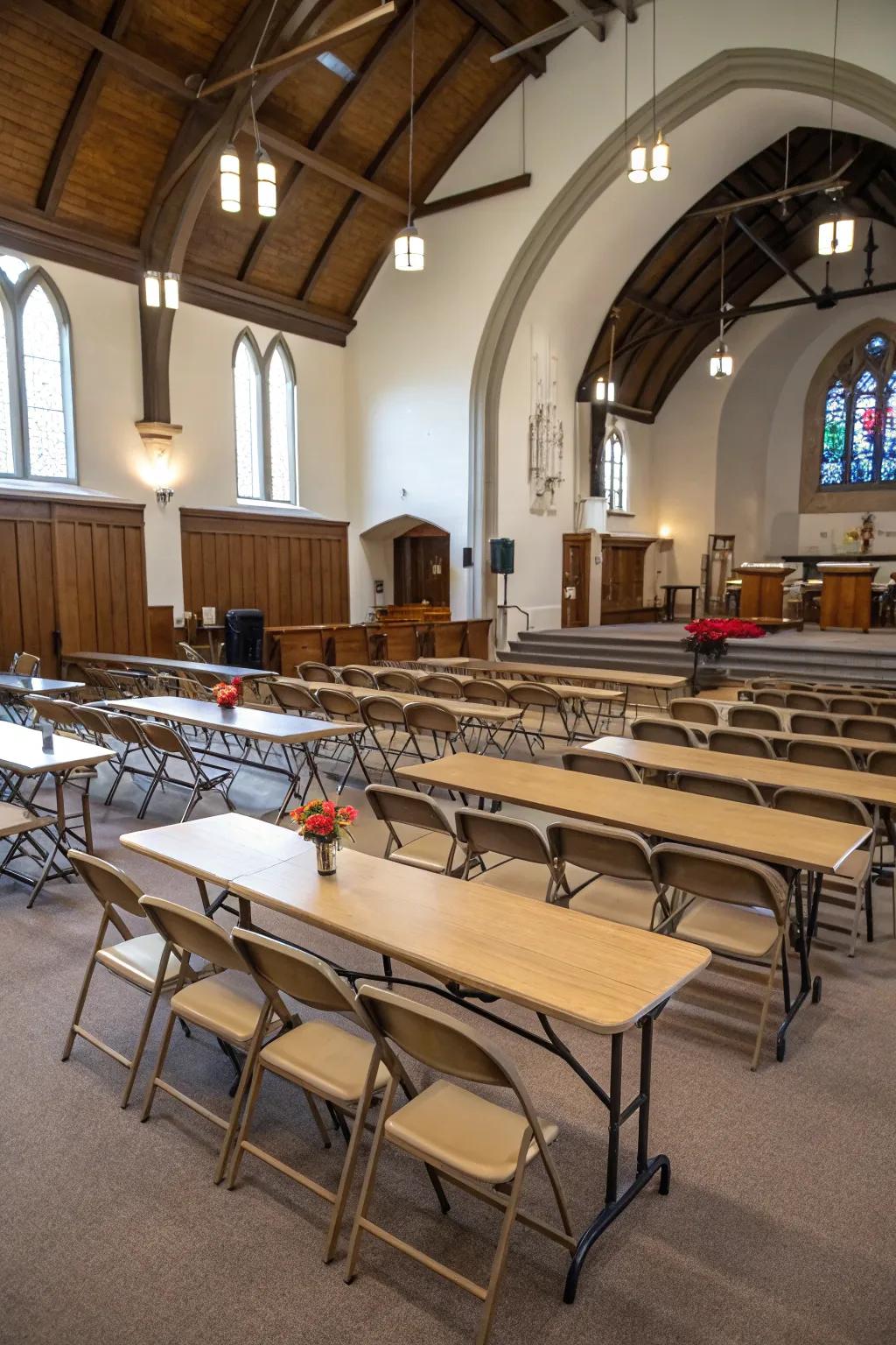 Church interior with versatile seat layouts.