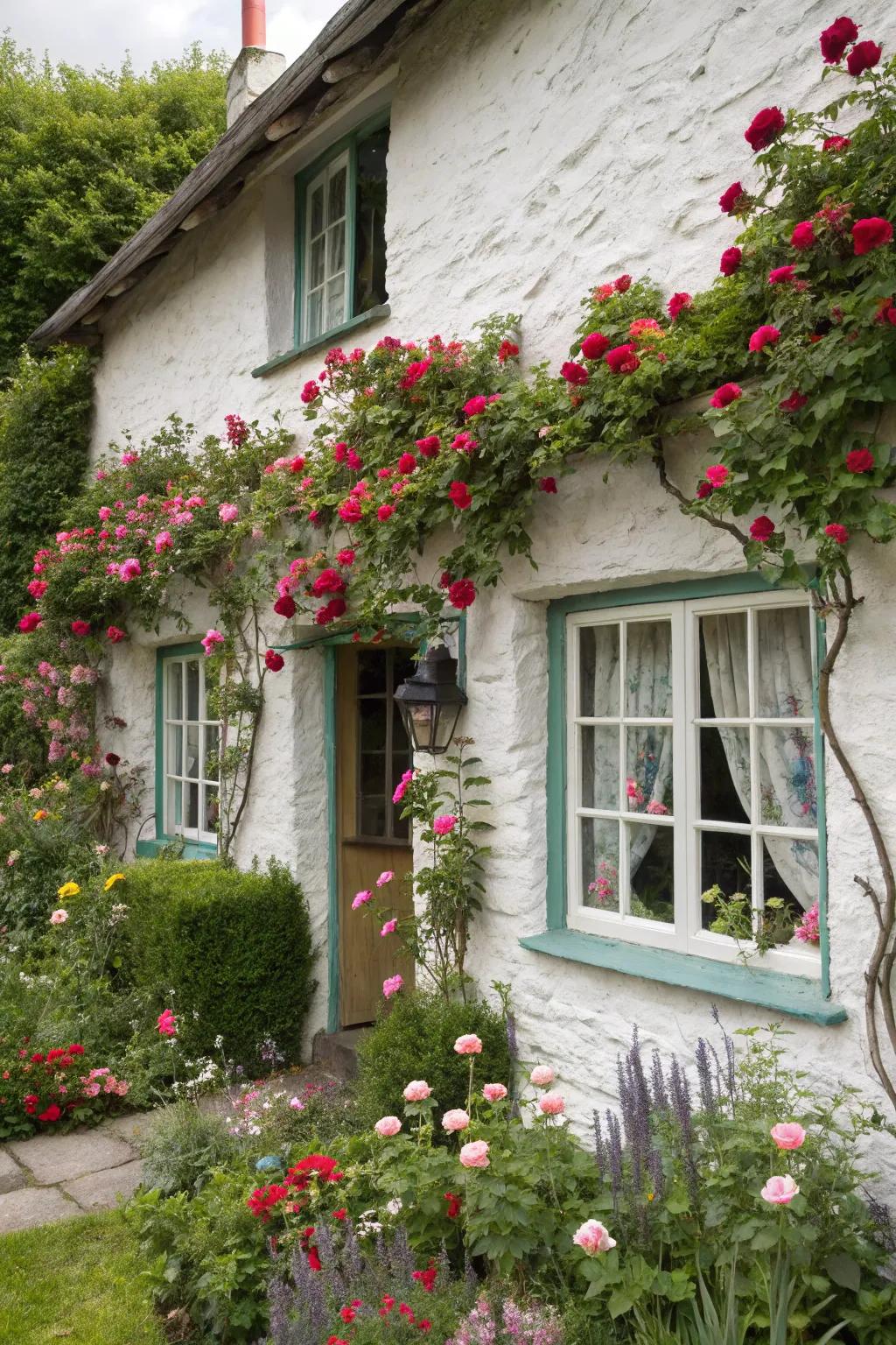 Enhance your home's charm with rose-framed windows.
