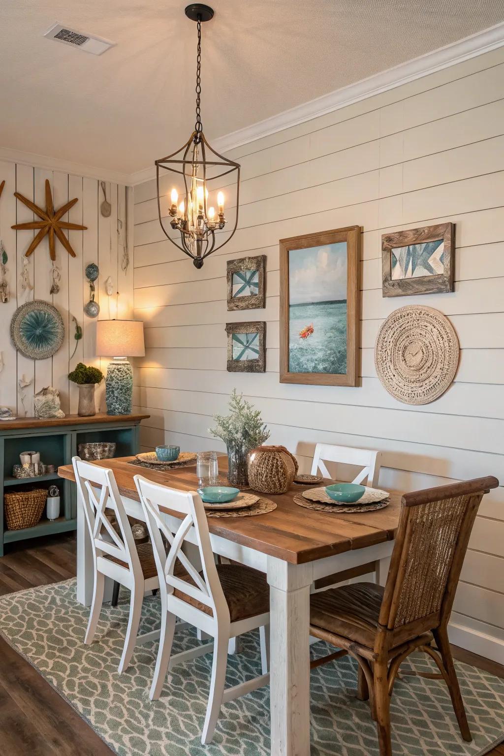 A feature wall introduces character and anchors the dining space.