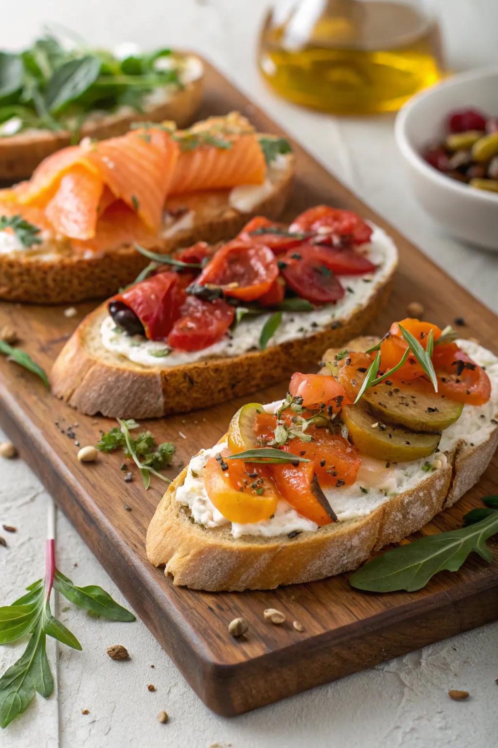 Sophisticated savory open sandwiches for a touch of elegance.