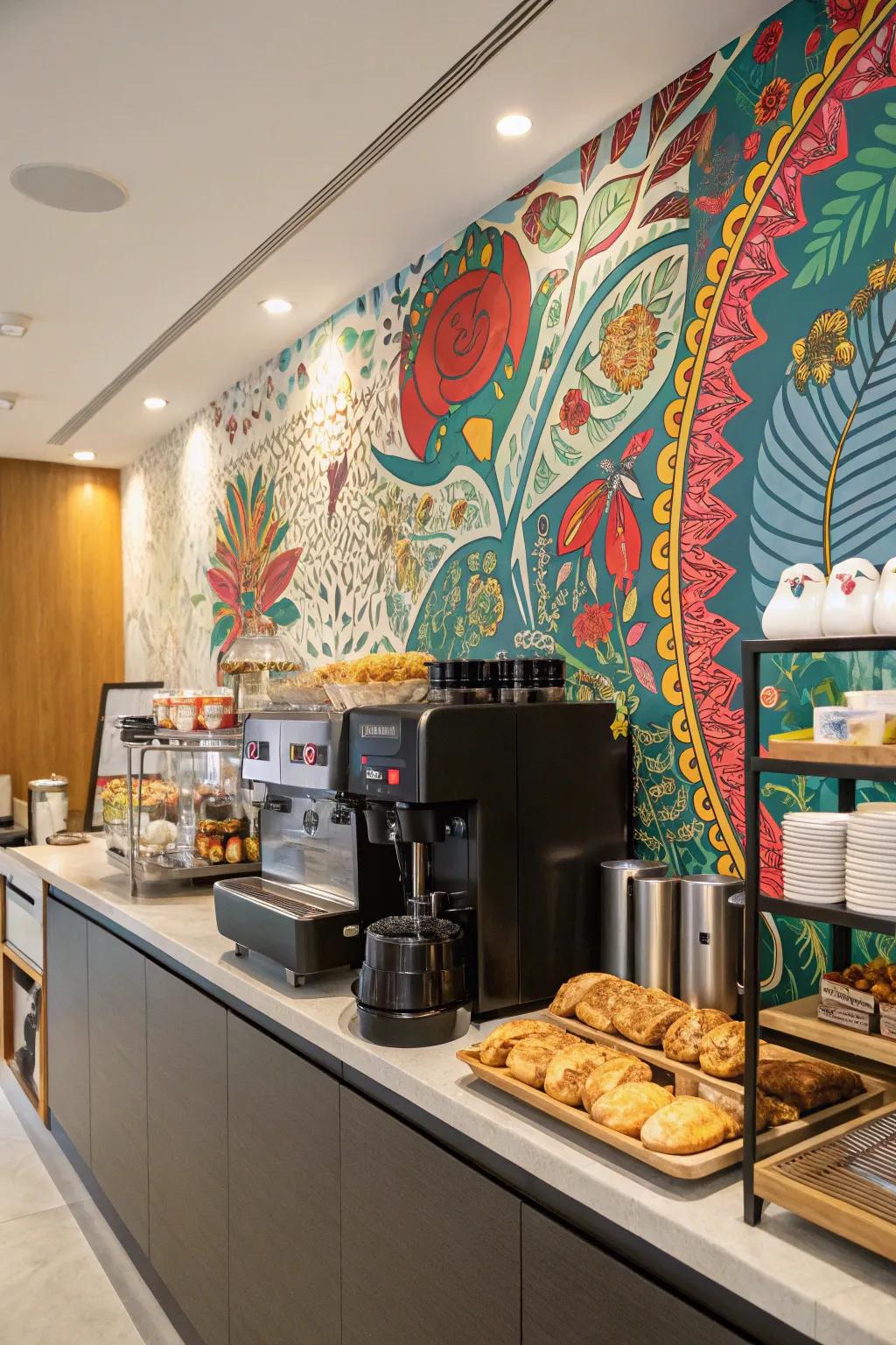 An artistic backdrop elevating your coffee spot's design.