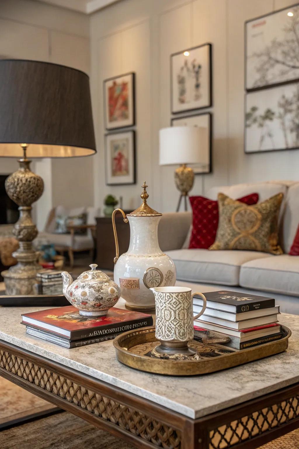 Your coffee table will have a distinctive personality by combining classic and contemporary elements.