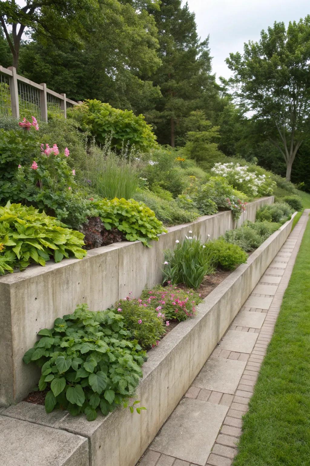 Elevated edging lends scale to garden boundaries.