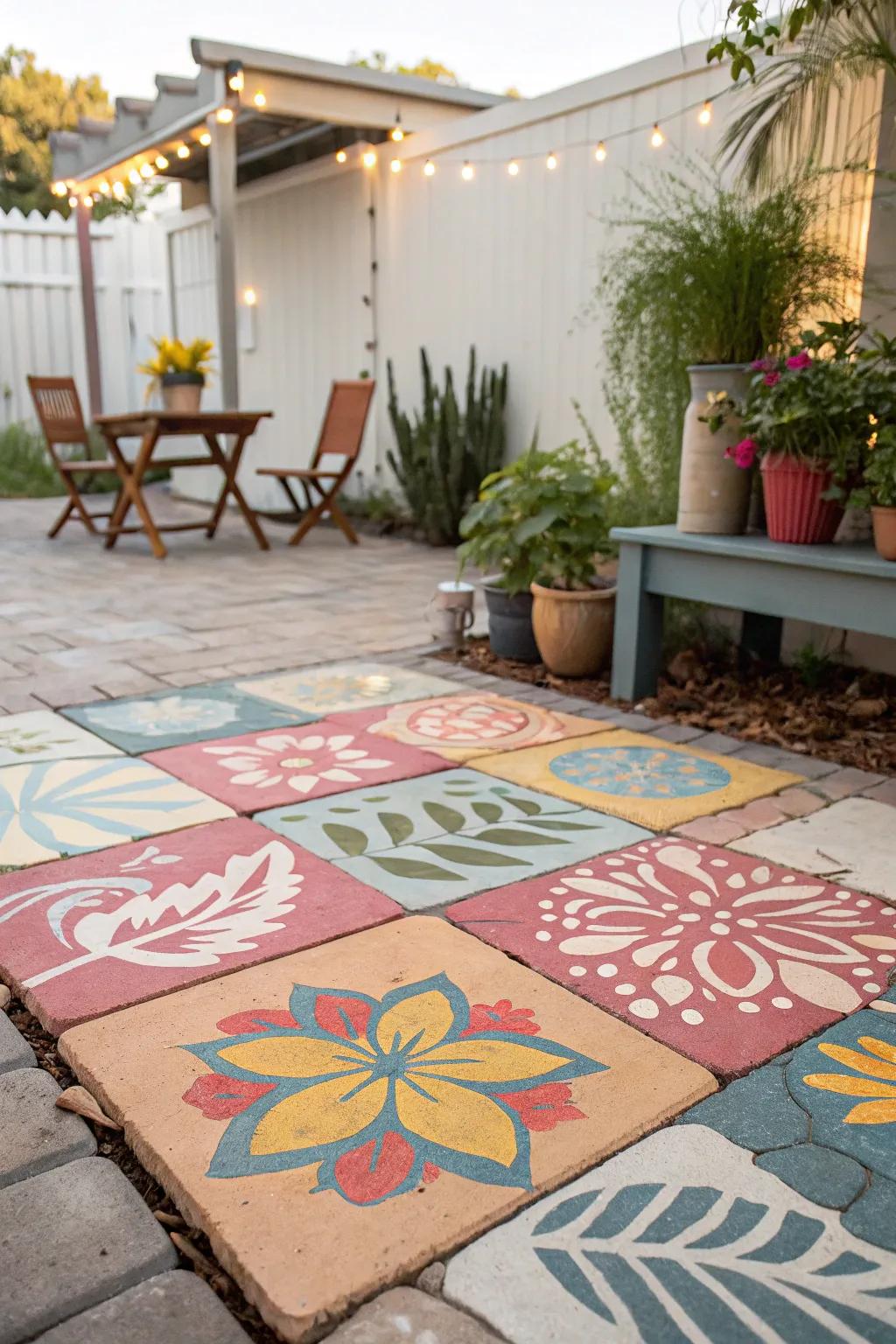 Make your patio pop with painted pavers.