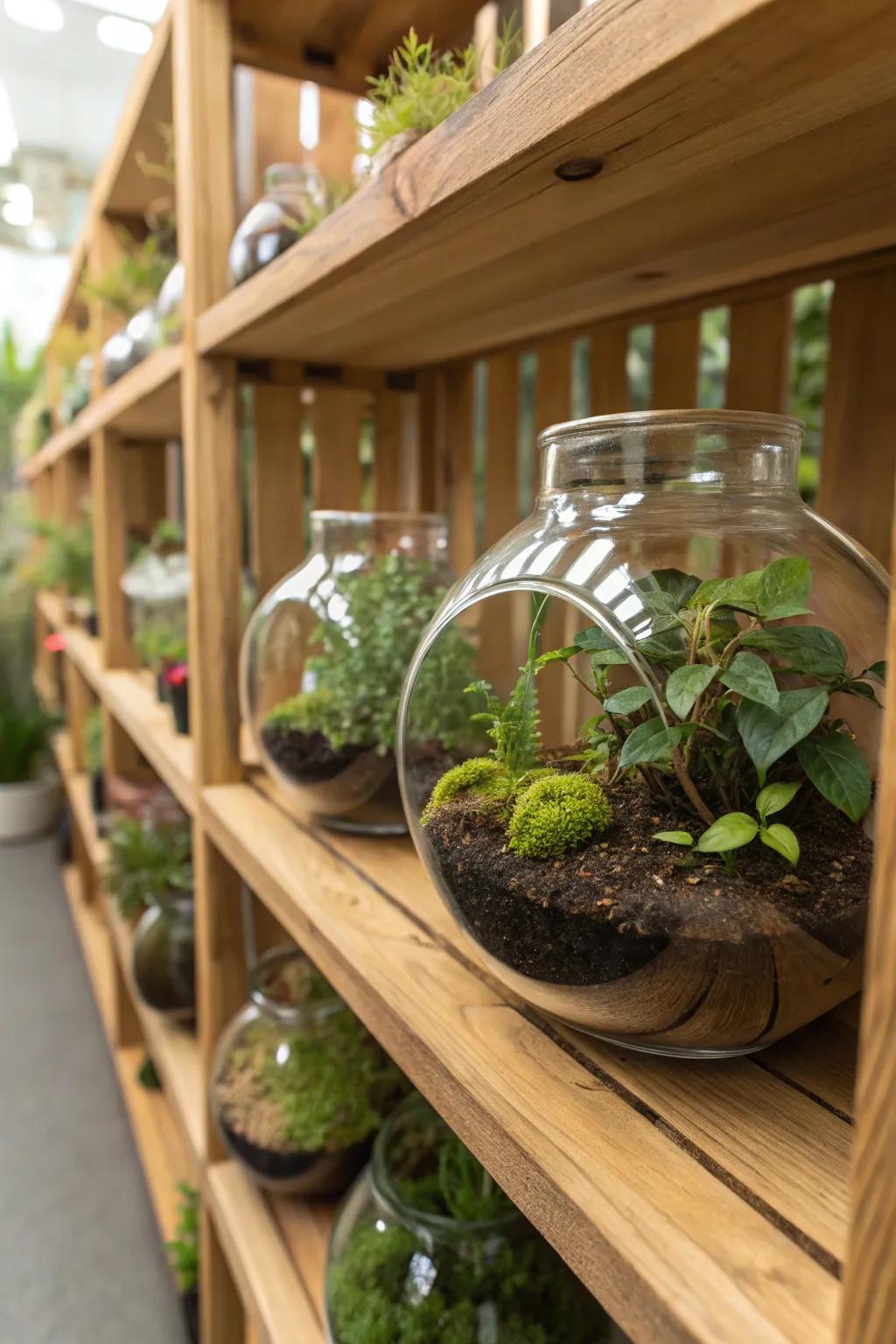 Vitrine gardens establish enchanting mini-gardens indoors.
