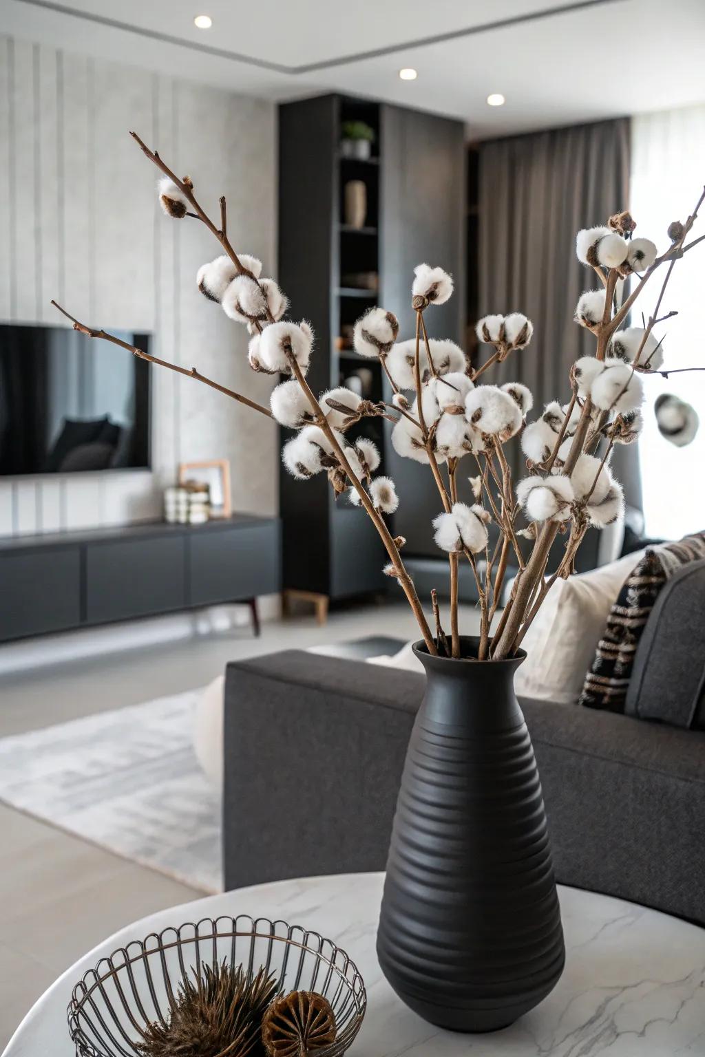 Chic contrast achieved with monochrome cotton décor.