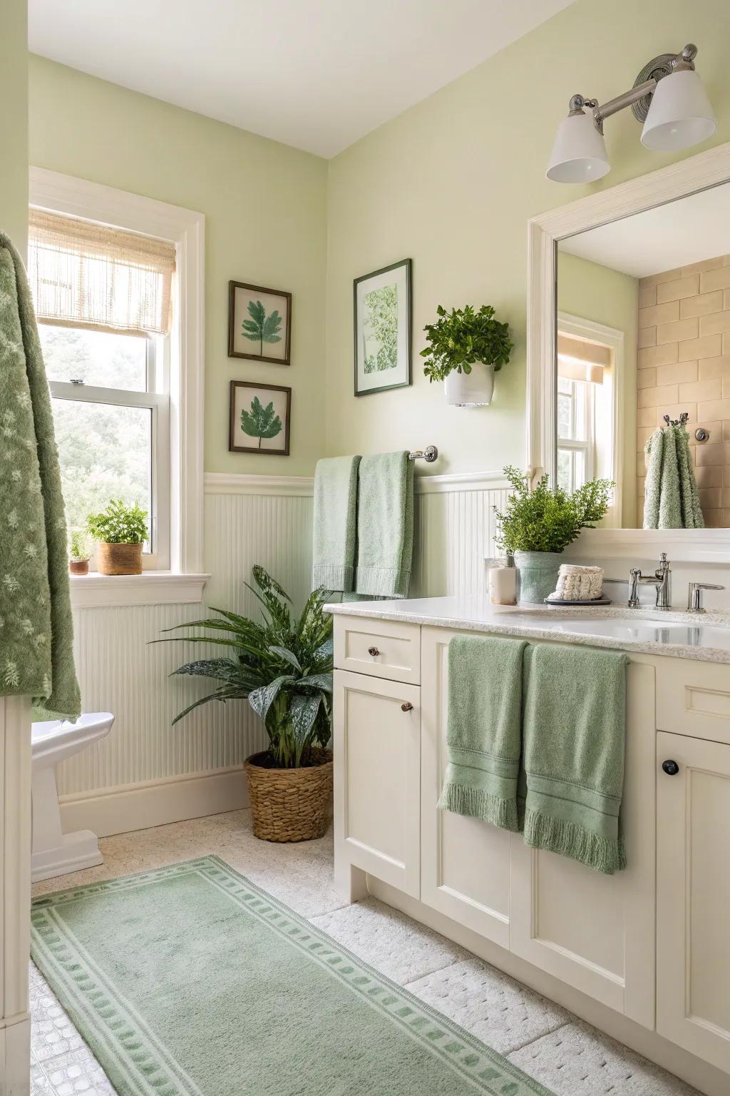 Gentle green details complement the cream hues beautifully.