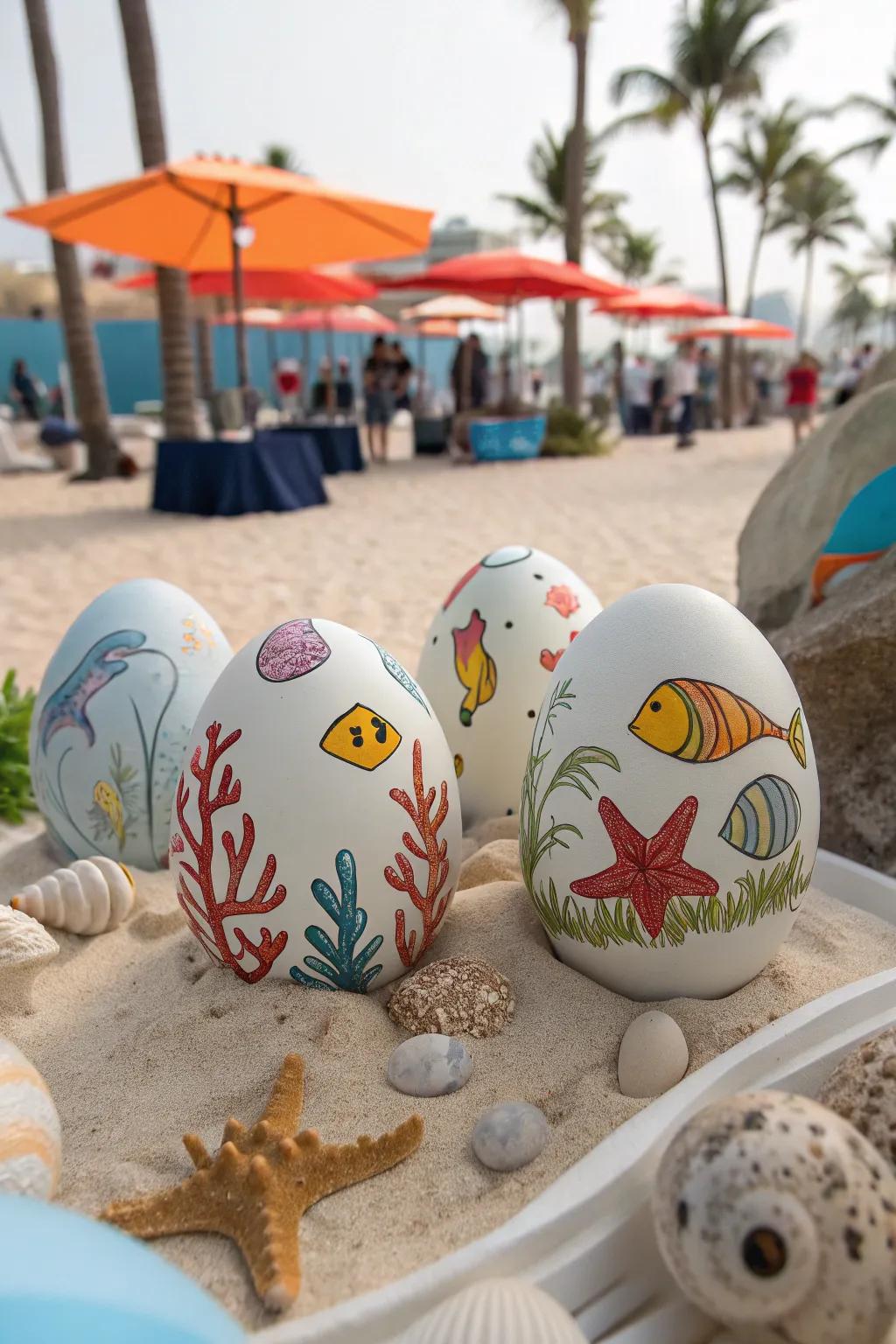 Aquatic-themed eggs injecting a sprinkle of oceanic allure into aesthetics.