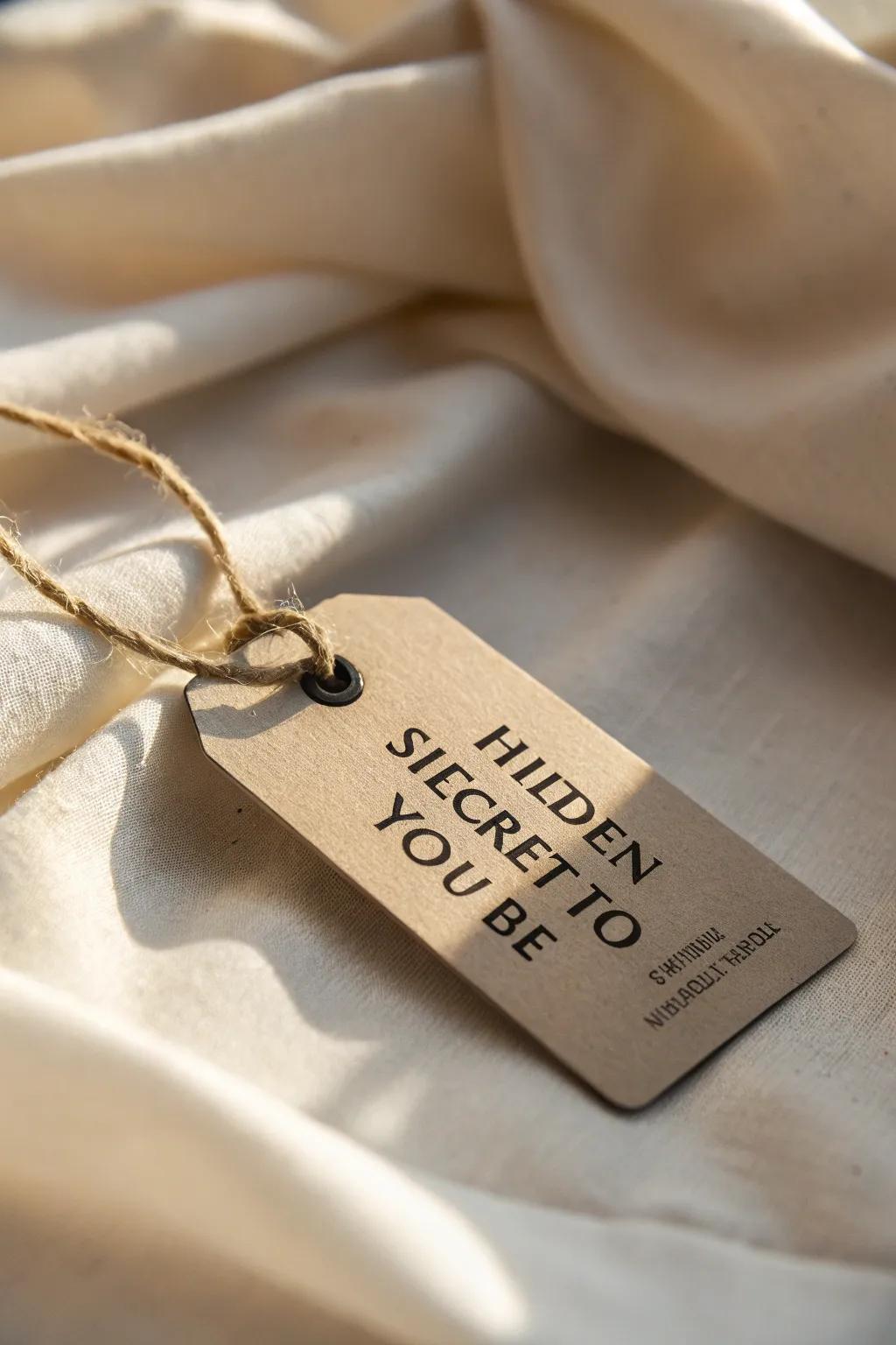 A tag with a hidden message inside, adding an element of surprise.