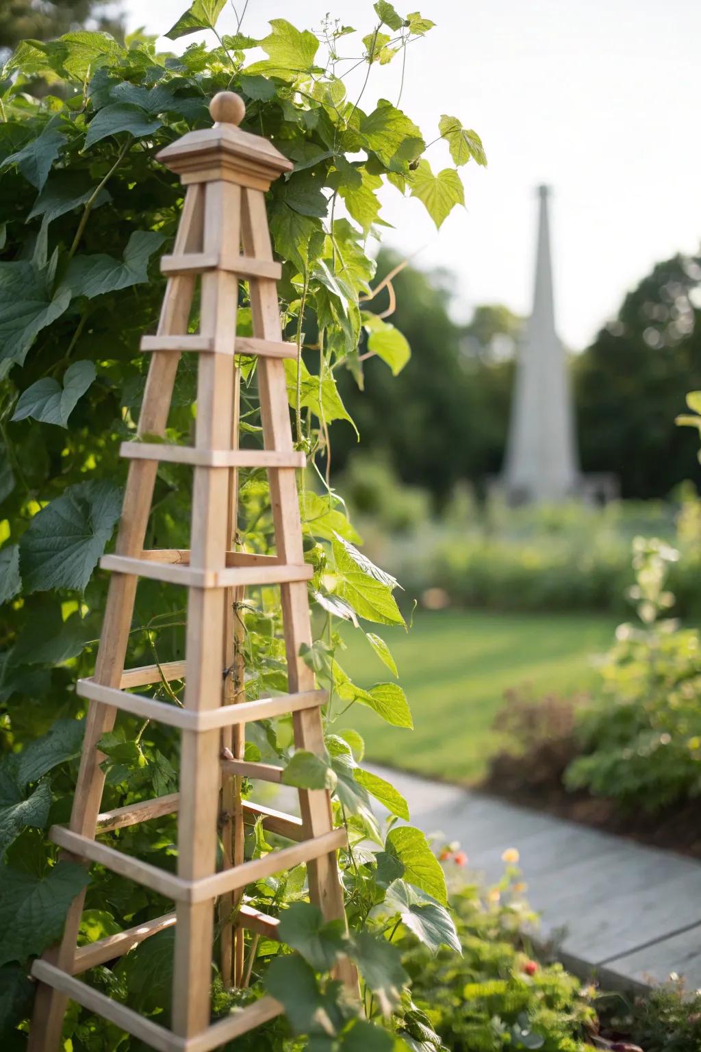 Accentuate your garden's finesse with an ornamental pillar support that merges simplicity and organic allure.